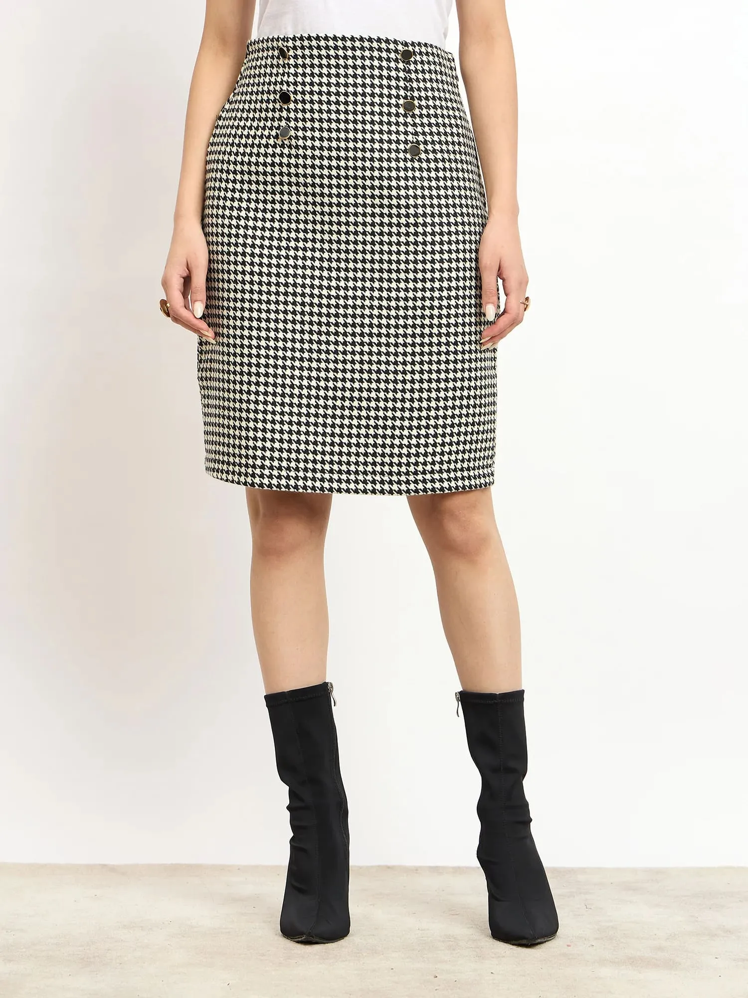 Tinsley Embellished Tweed Skirt -Black & White sold by Salt Attire