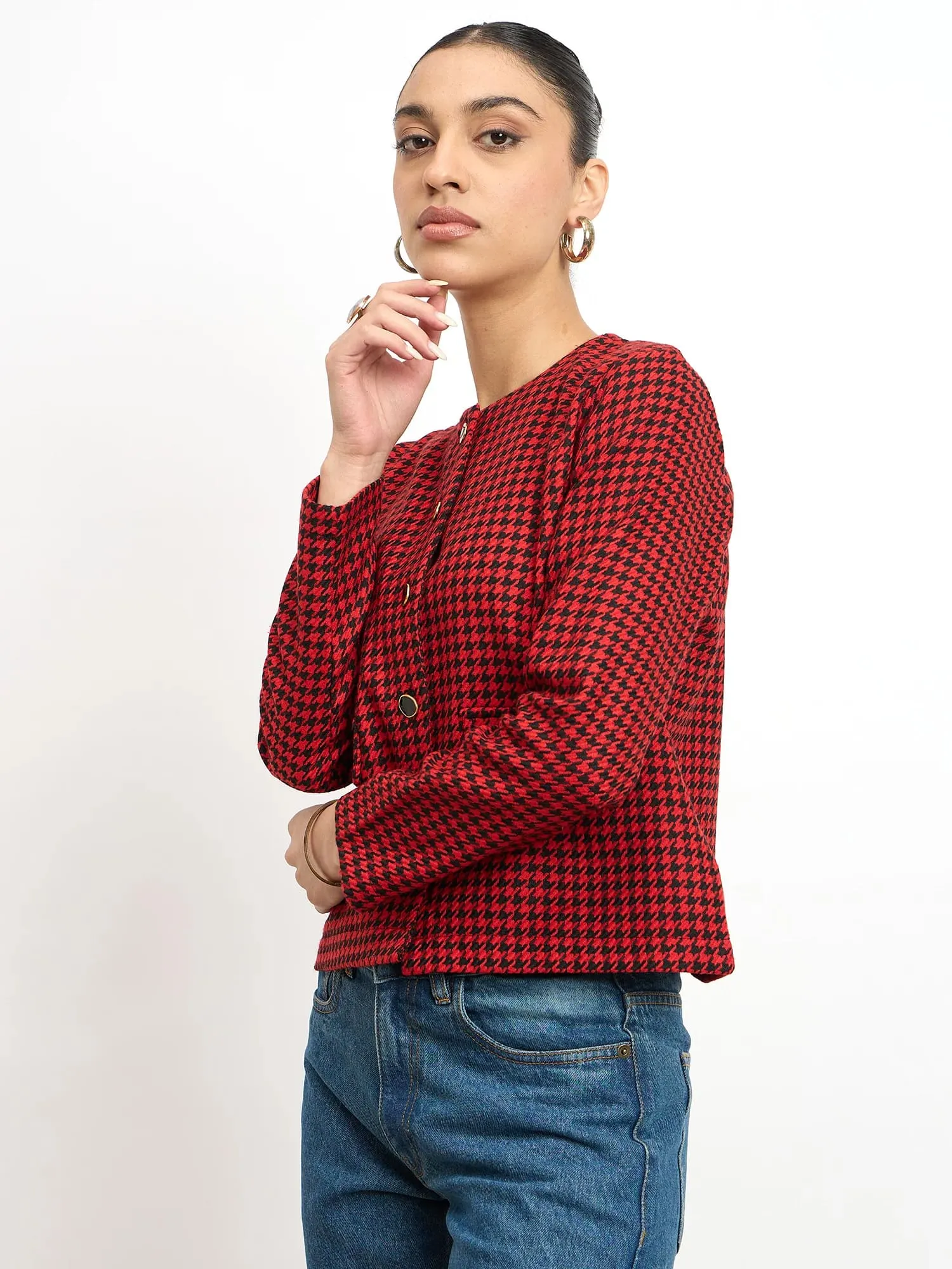 Susie Button Down Short Jacket -Black & Red sold by Salt Attire product image thumbnail 3