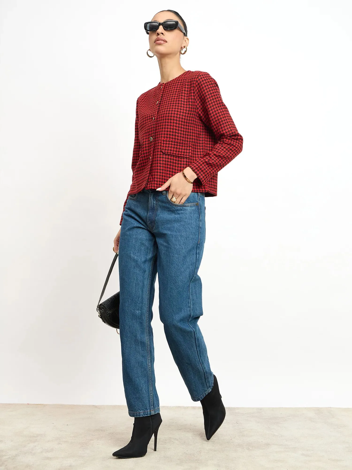 Susie Button Down Short Jacket -Black & Red sold by Salt Attire product image thumbnail 4