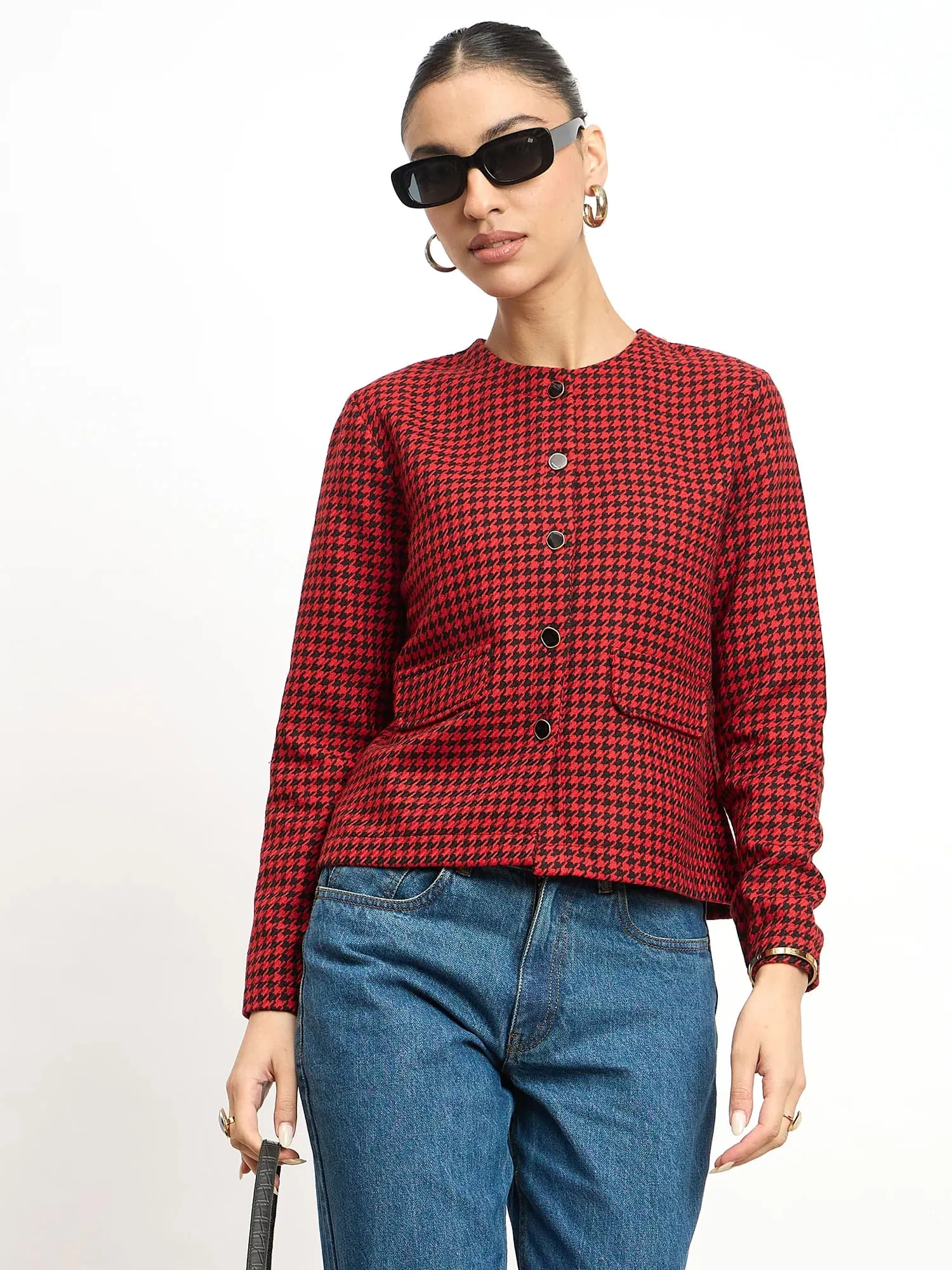 Susie Button Down Short Jacket -Black & Red sold by Salt Attire product image thumbnail 5