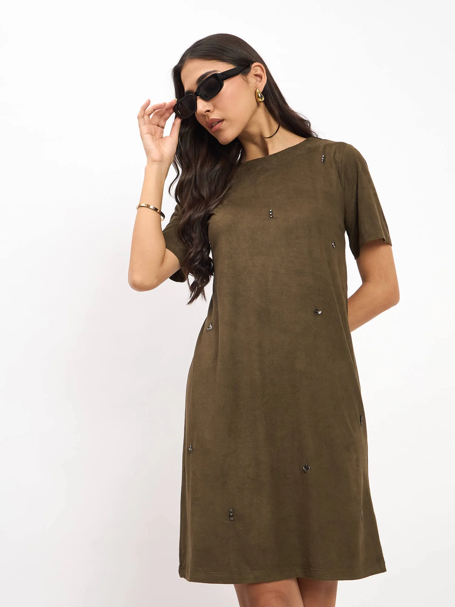 Macy Embellished Shift Dress - Olive sold by Salt Attire product image thumbnail 2