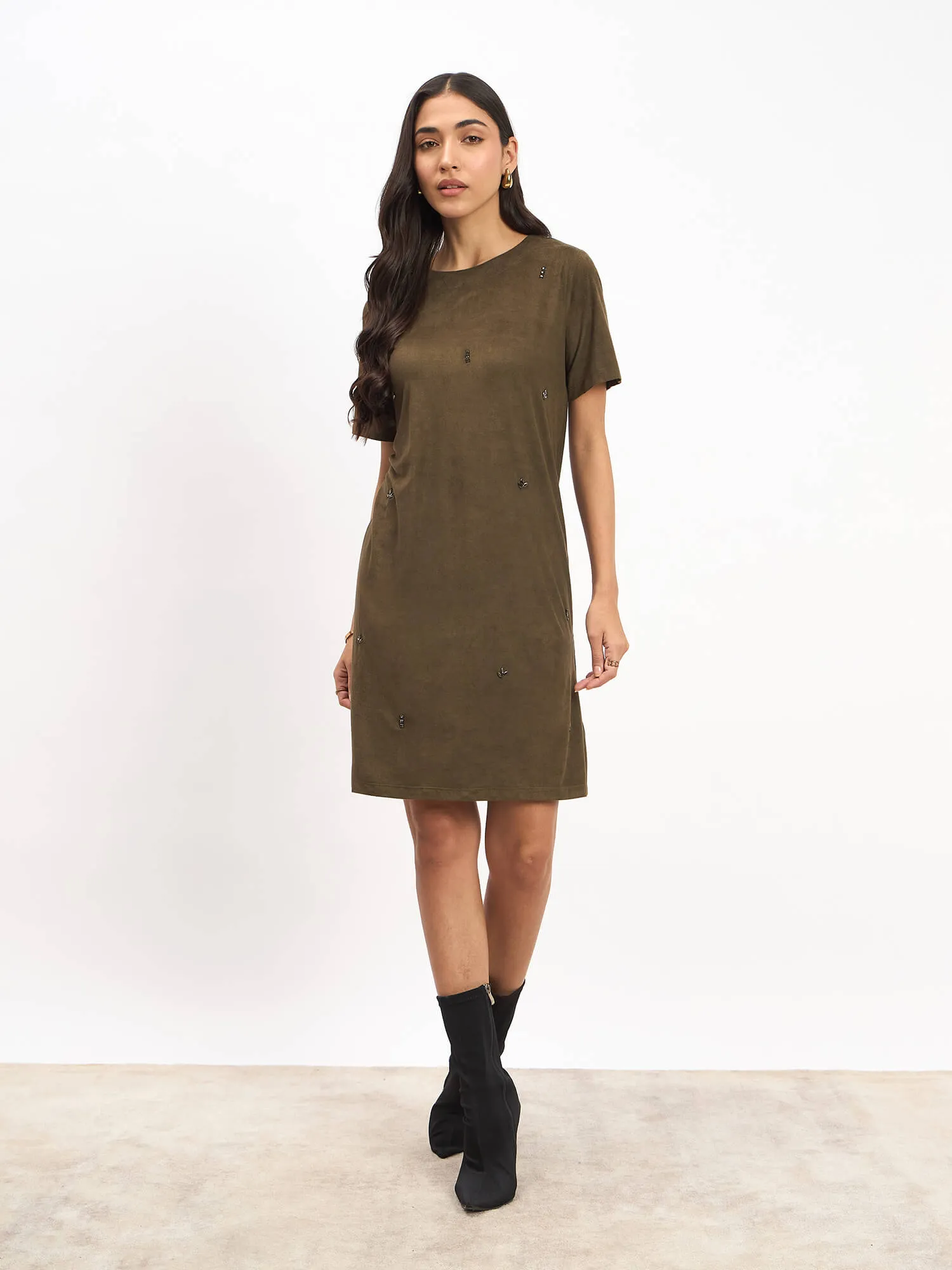 Macy Embellished Shift Dress - Olive sold by Salt Attire