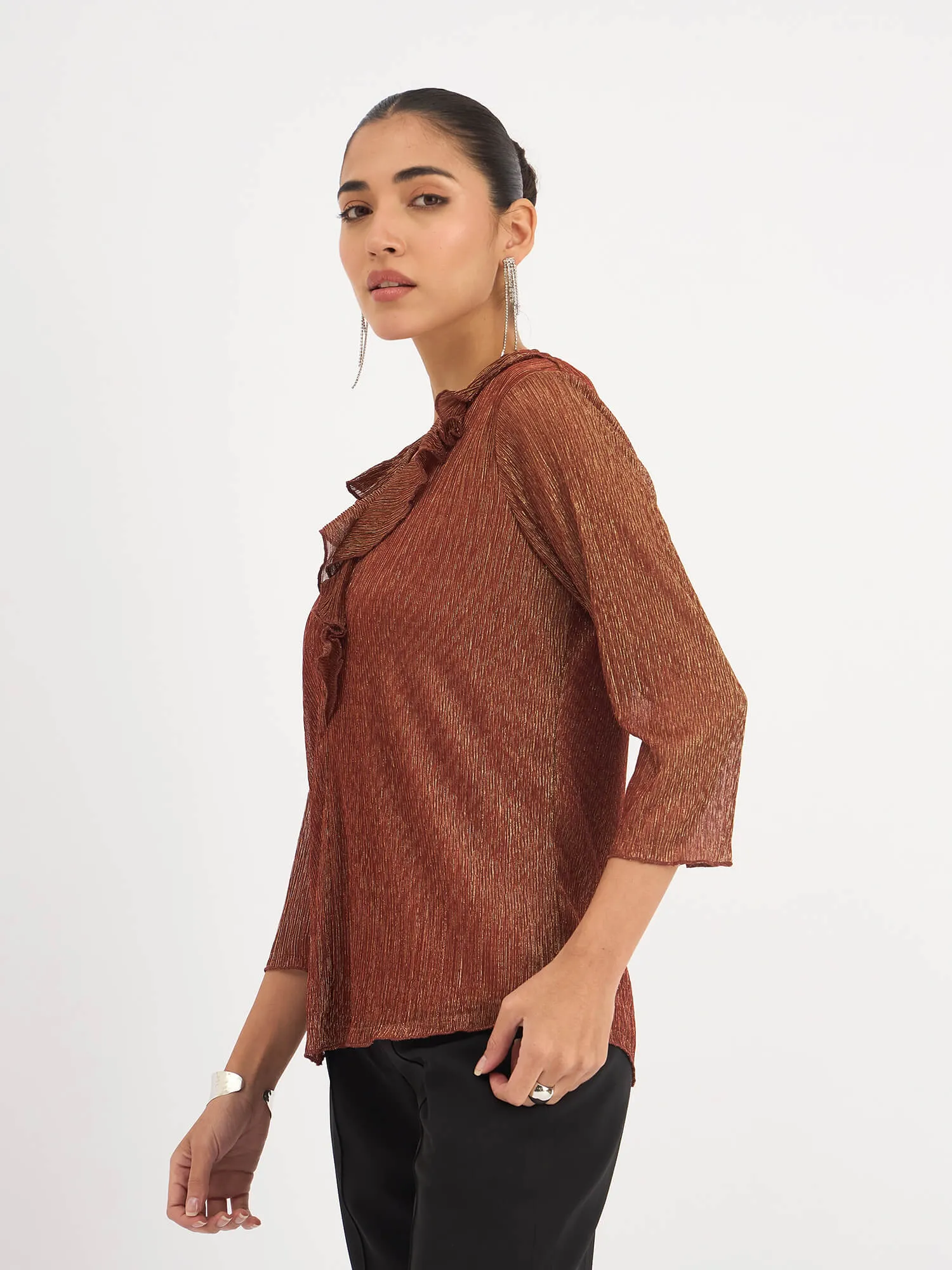 Midnight Kiss Ruffled Neckline Top - Rust sold by Salt Attire product image thumbnail 5