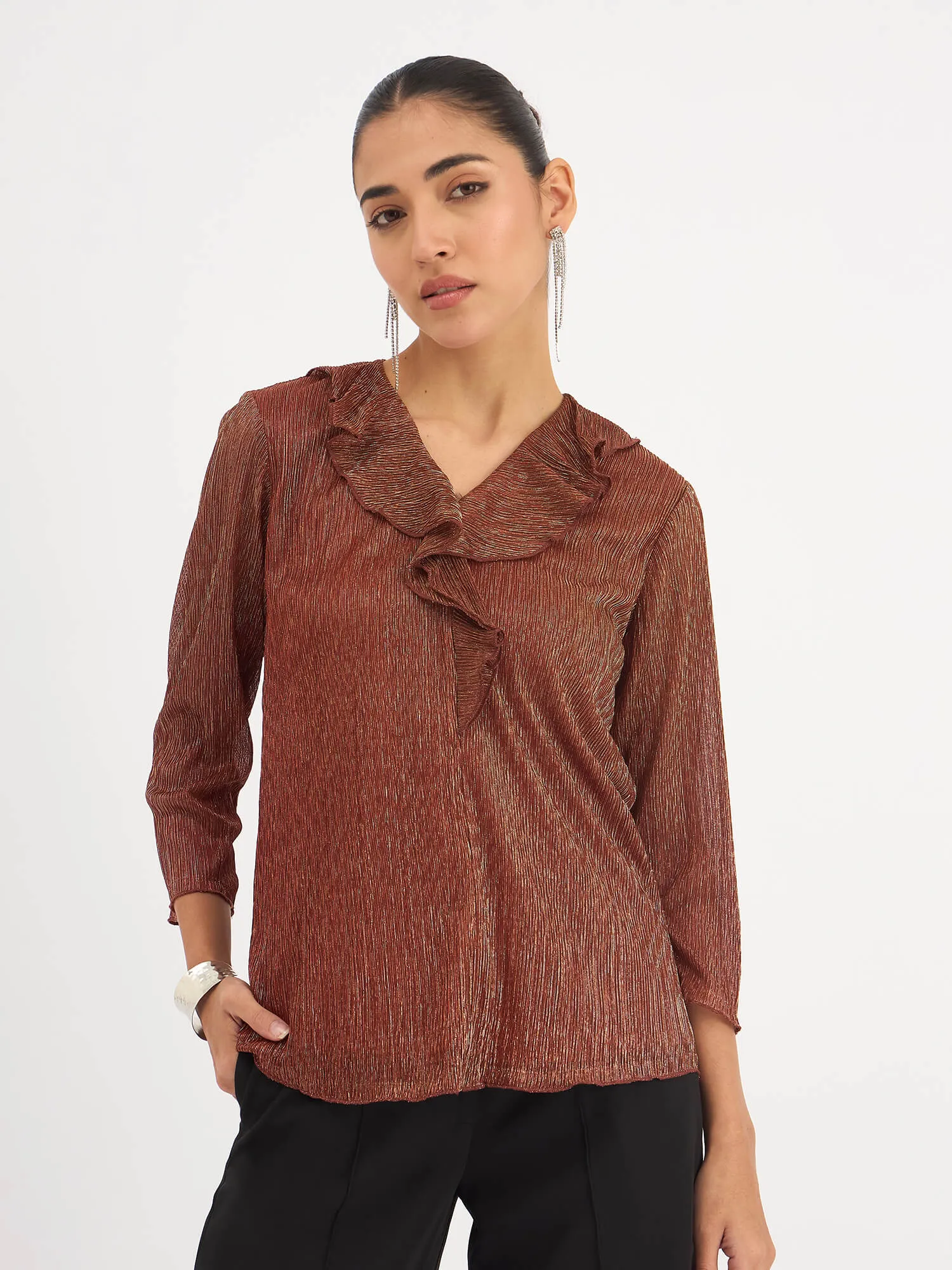 Midnight Kiss Ruffled Neckline Top - Rust sold by Salt Attire product image thumbnail 2