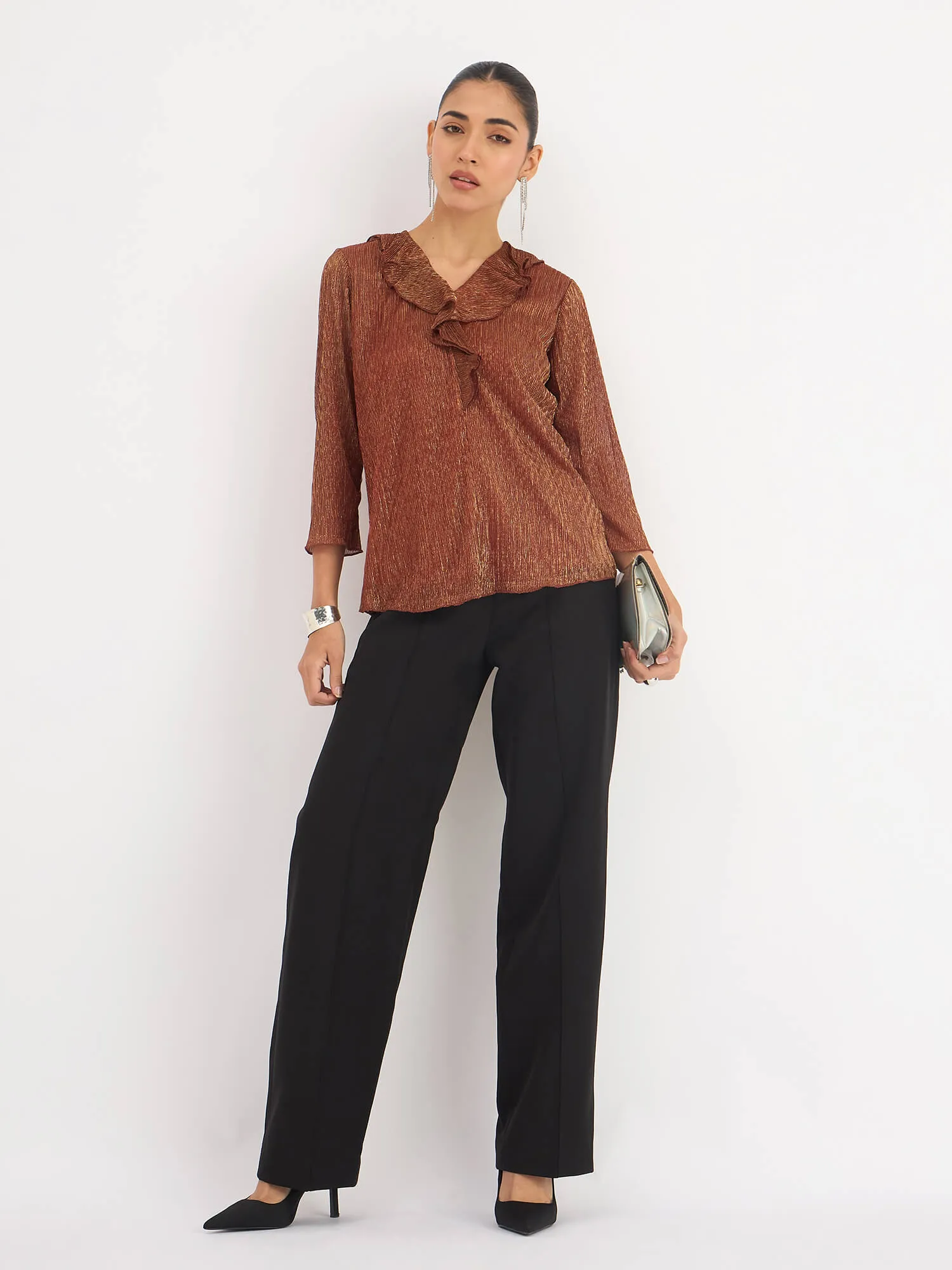 Midnight Kiss Ruffled Neckline Top - Rust sold by Salt Attire product image thumbnail 3