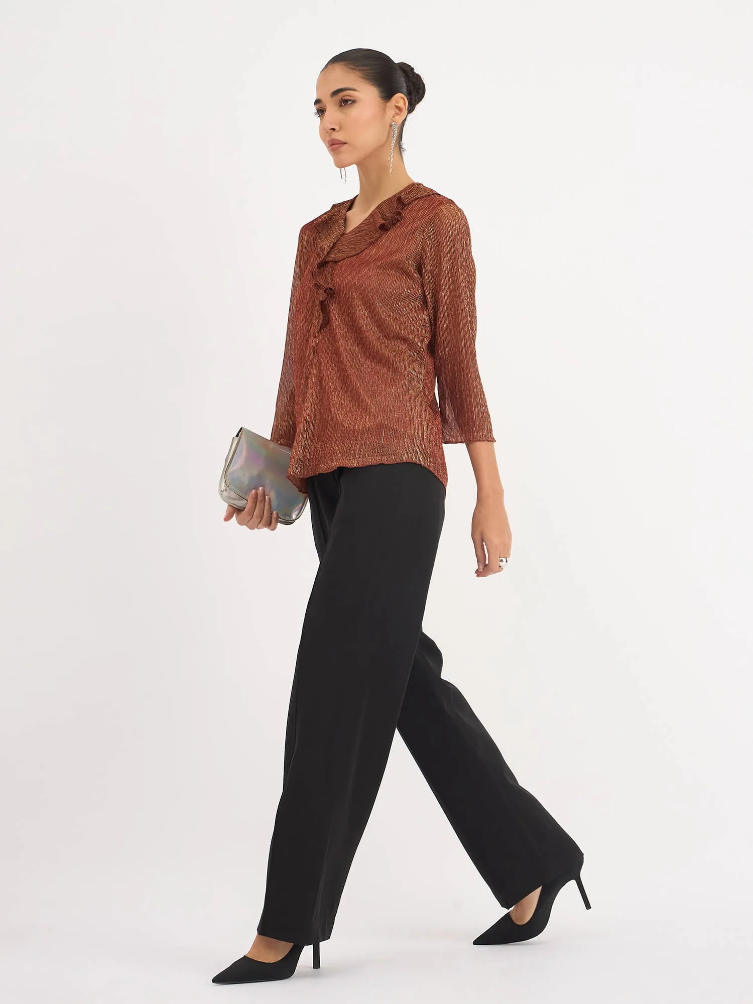 Midnight Kiss Ruffled Neckline Top - Rust sold by Salt Attire product image thumbnail 4