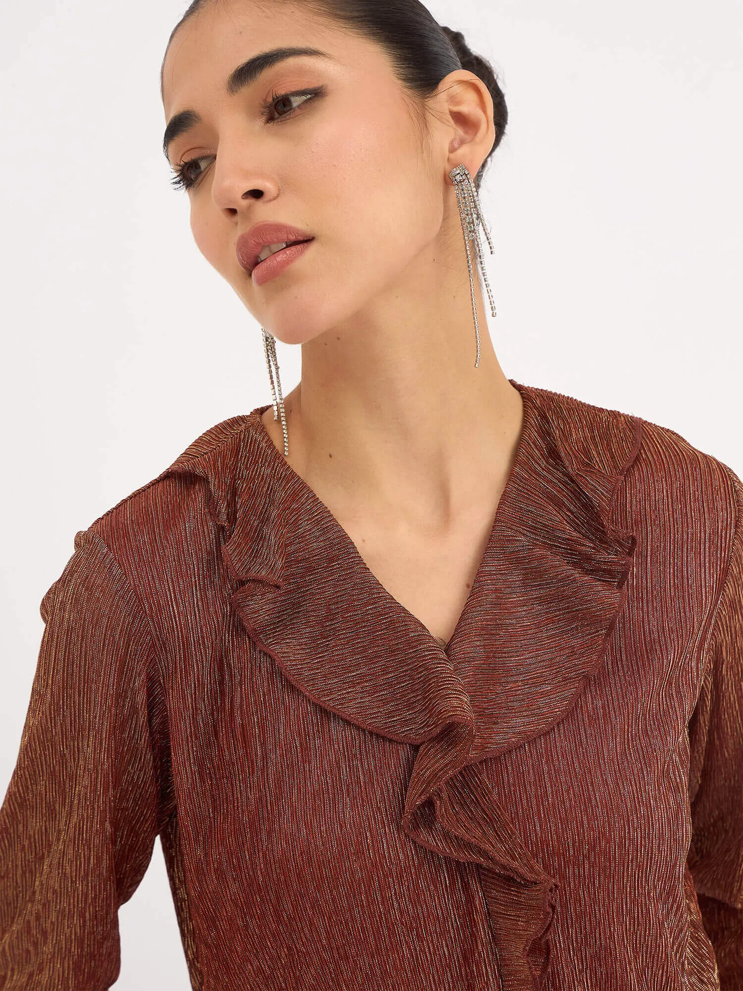 Midnight Kiss Ruffled Neckline Top - Rust sold by Salt Attire