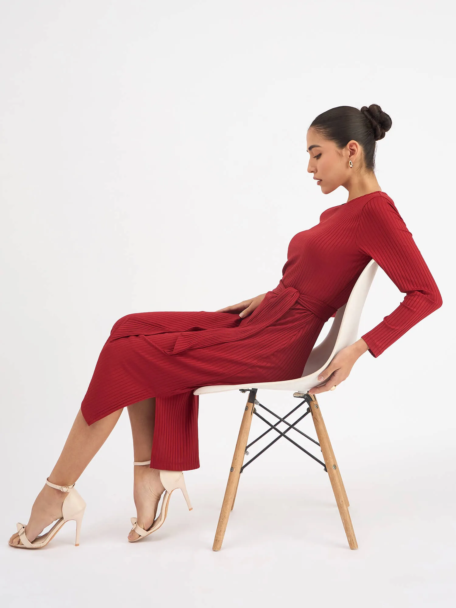 Agnes Longline Rib Knit Dress - Red sold by Salt Attire product image thumbnail 4