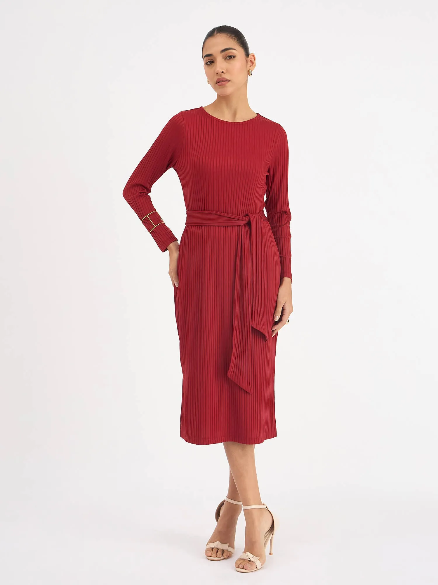 Agnes Longline Rib Knit Dress - Red sold by Salt Attire
