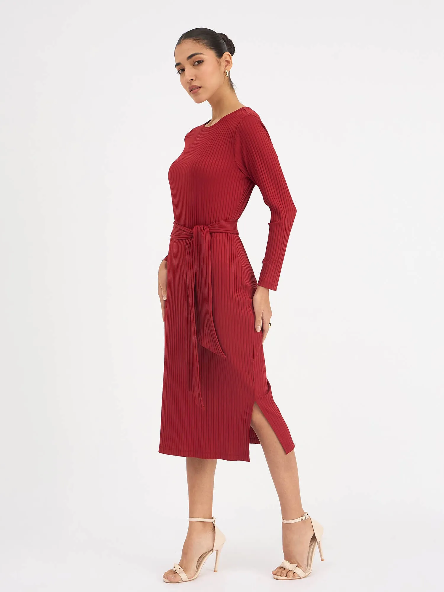 Agnes Longline Rib Knit Dress - Red sold by Salt Attire product image thumbnail 5