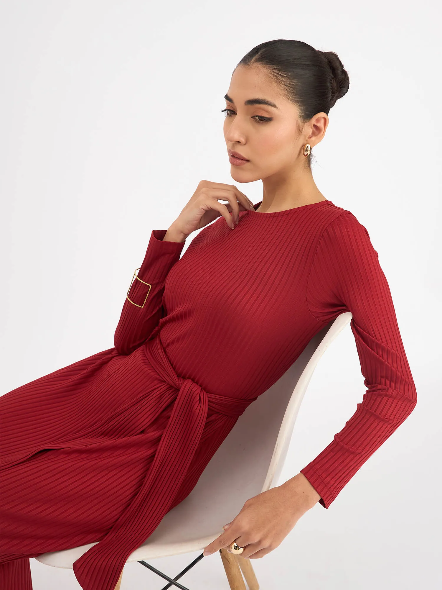 Agnes Longline Rib Knit Dress - Red sold by Salt Attire product image thumbnail 3