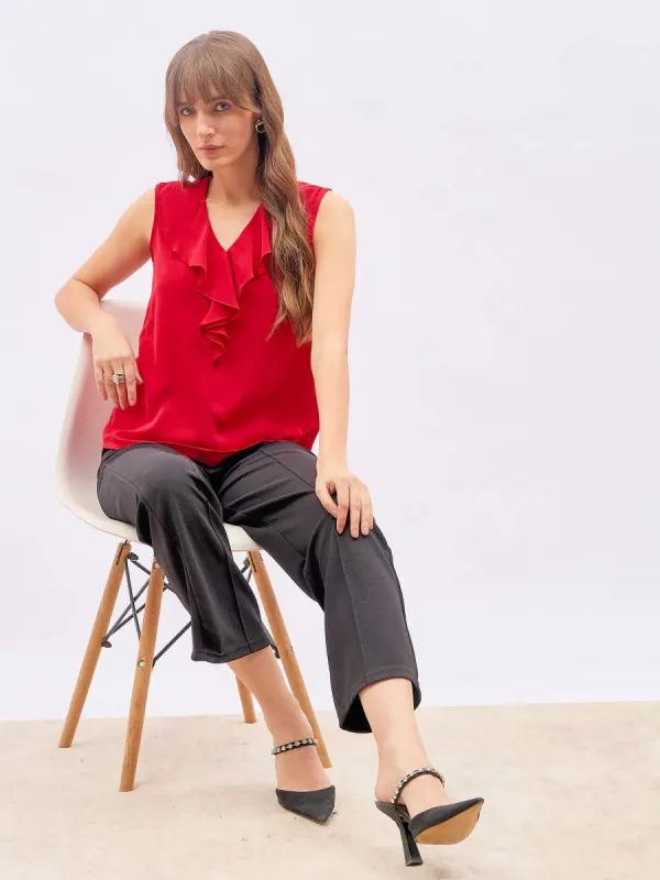 Desire Ruffled Neckline Sleeveless Top - Red sold by Salt Attire