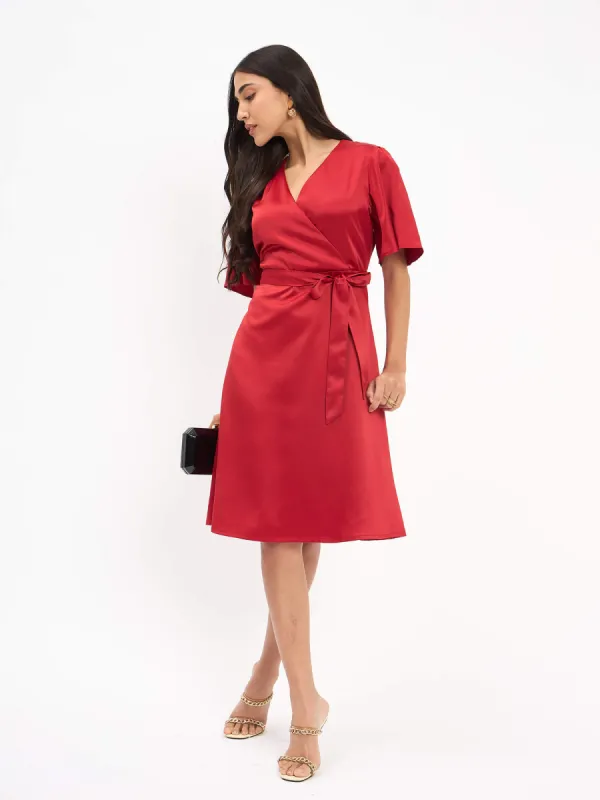 Bobby Faux Overlap Dress - Red sold by Salt Attire