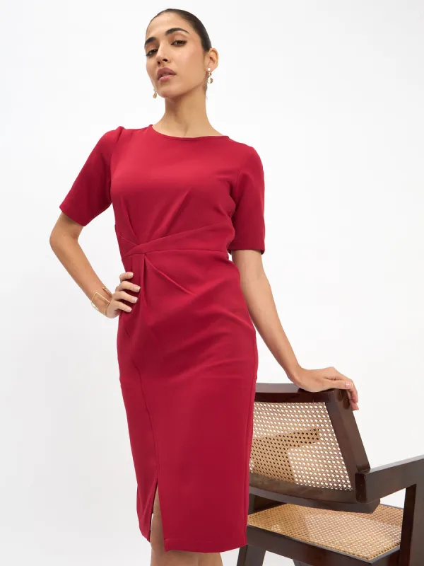Aspiring Draped Sheath Dress - Red sold by Salt Attire