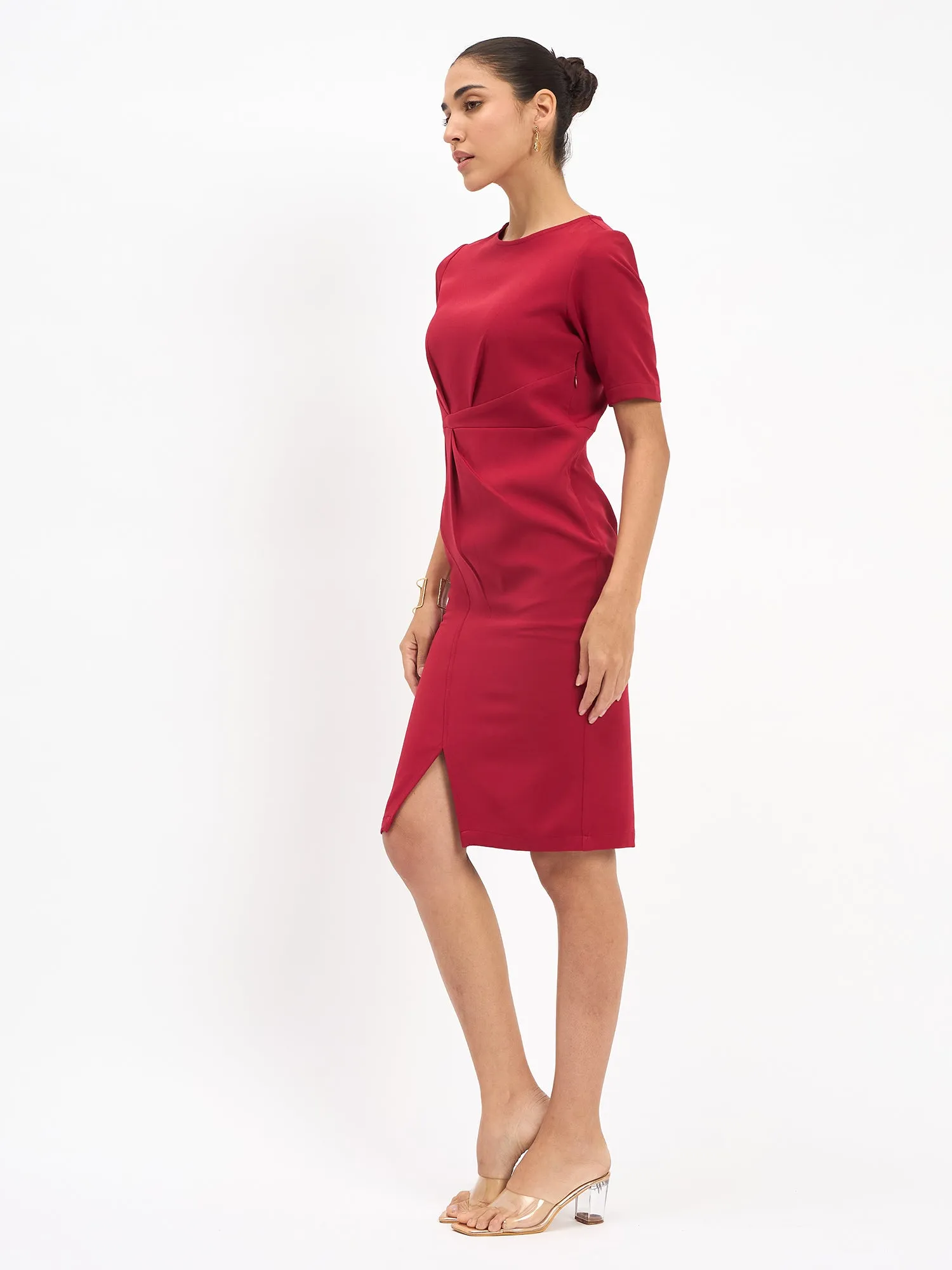 Aspiring Draped Sheath Dress - Red sold by Salt Attire product image thumbnail 4