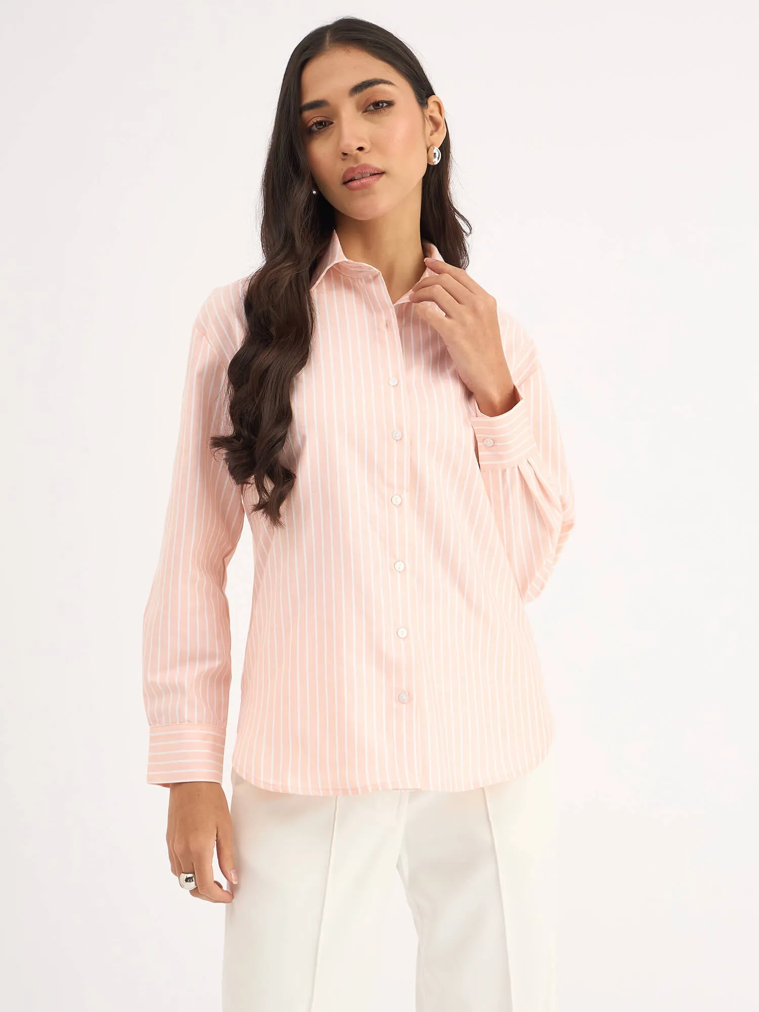 Mariner Striped Shirt With Lace Detail - Peach sold by Salt Attire product image thumbnail 4