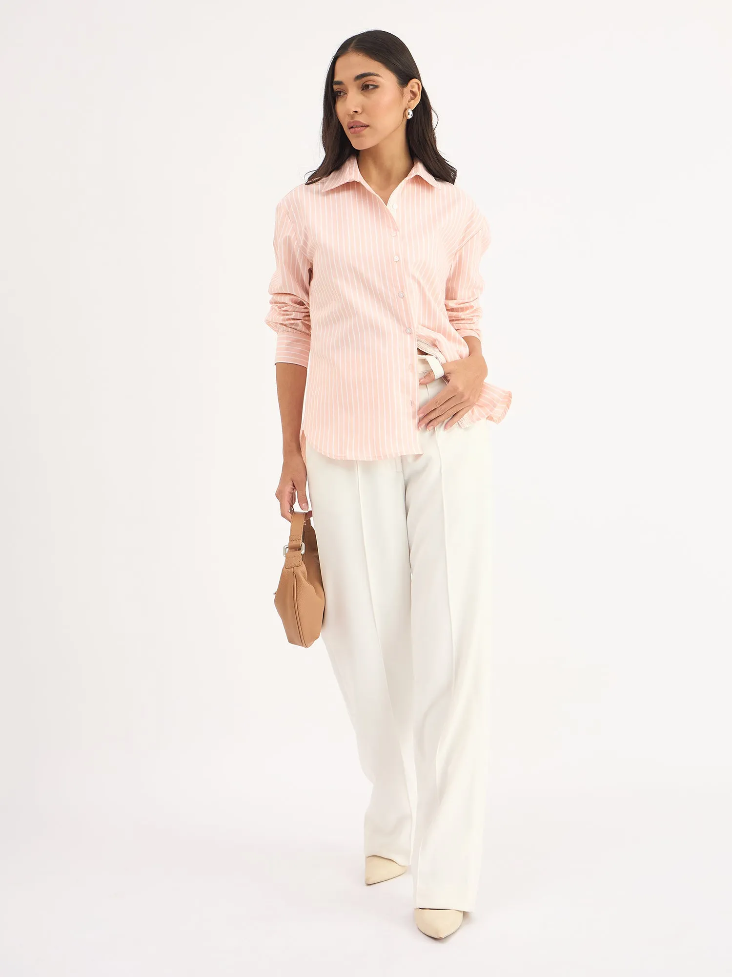 Mariner Striped Shirt With Lace Detail - Peach sold by Salt Attire