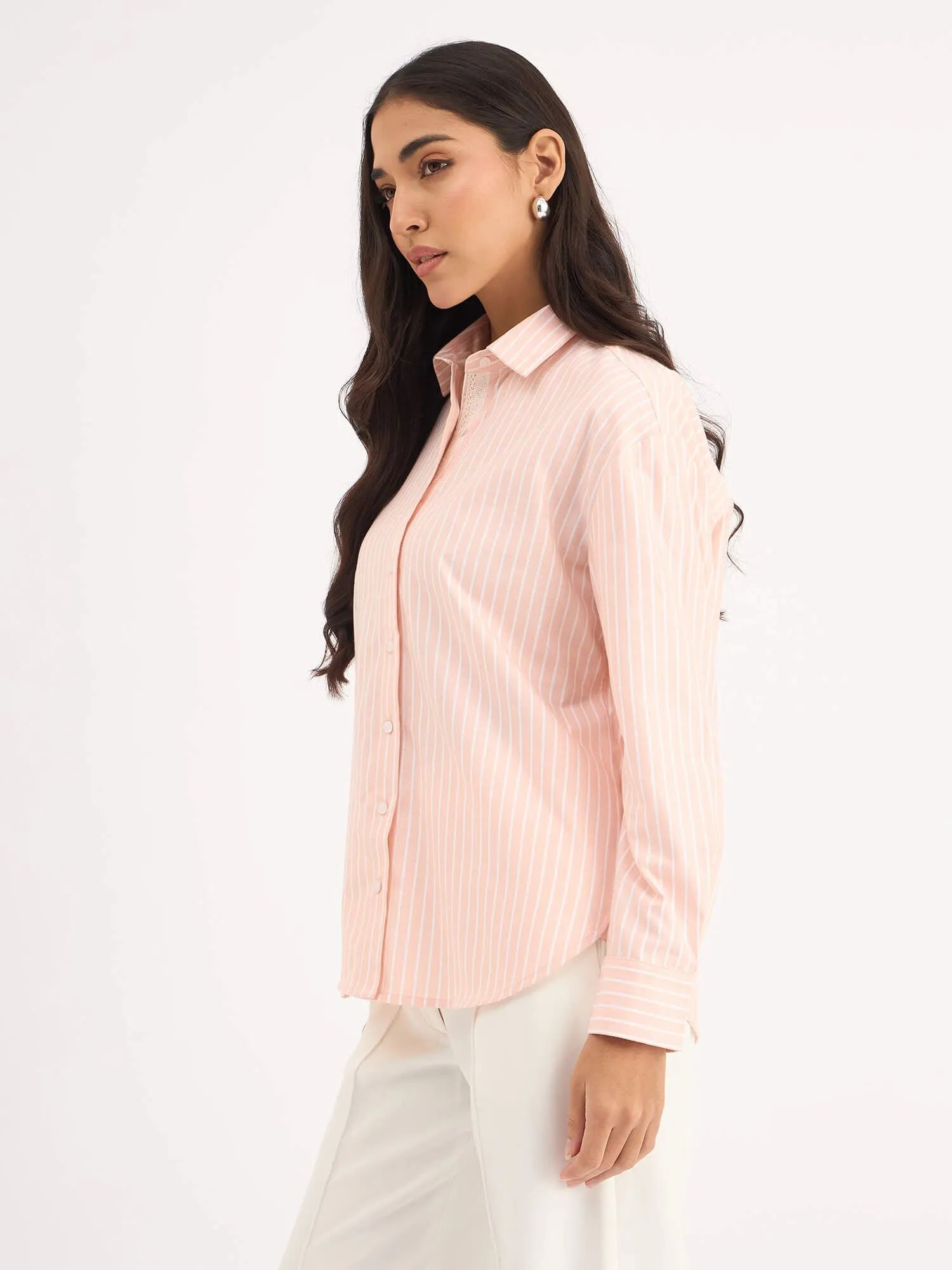 Mariner Striped Shirt With Lace Detail - Peach sold by Salt Attire product image thumbnail 5