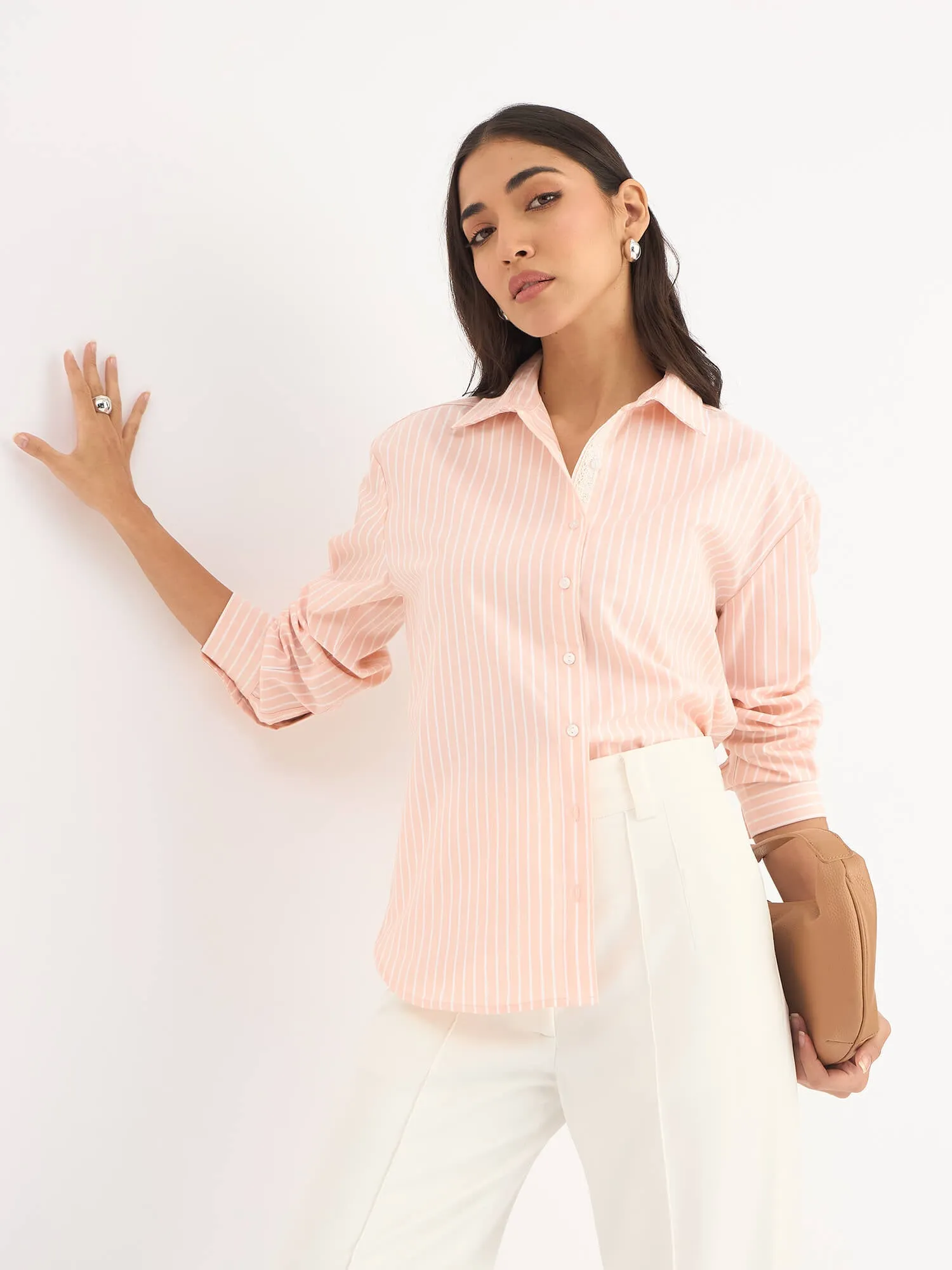 Mariner Striped Shirt With Lace Detail - Peach sold by Salt Attire product image thumbnail 3