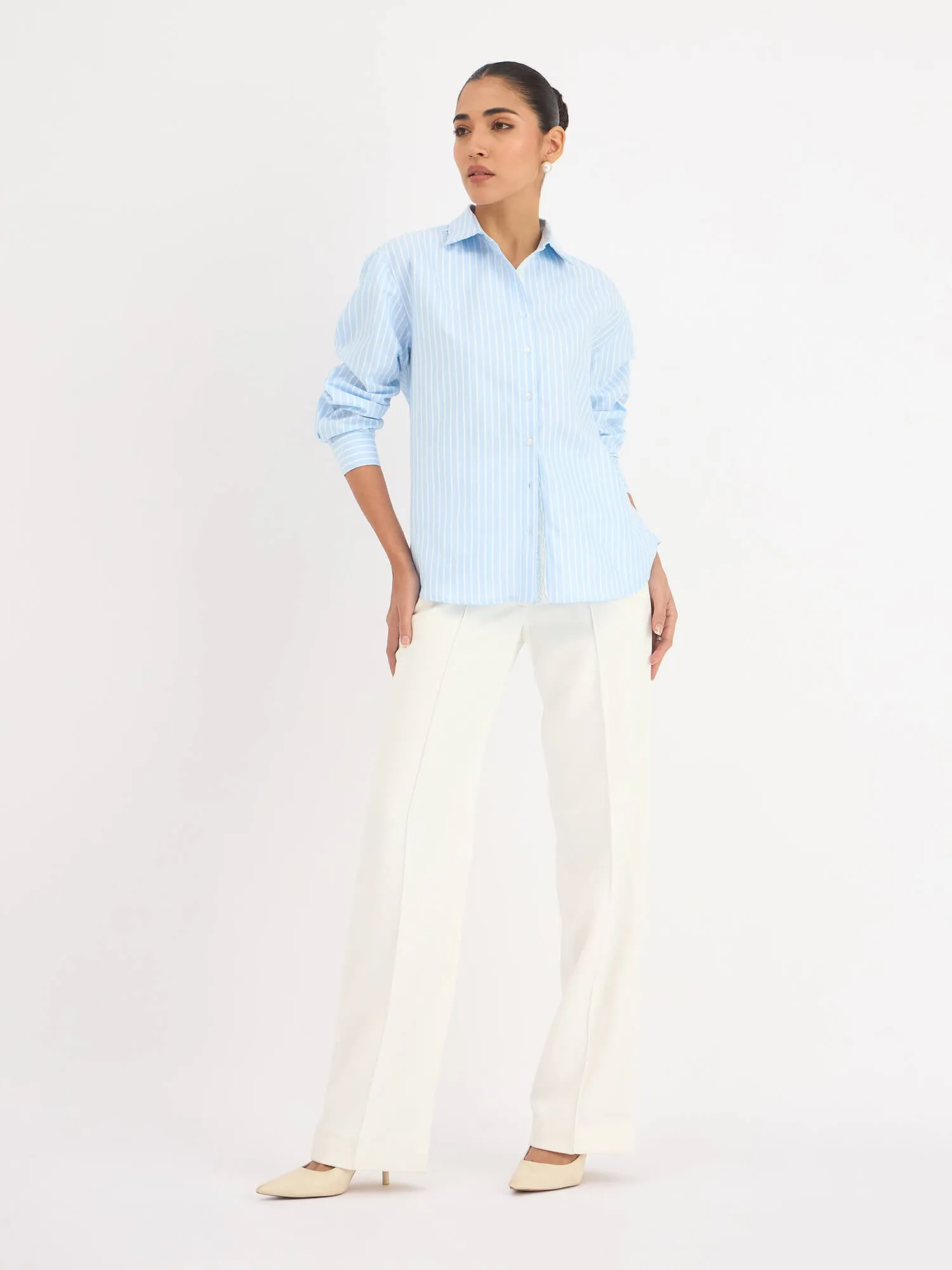 Mariner Striped Shirt With Lace Detail - Light Blue Stripes sold by Salt Attire product image thumbnail 5