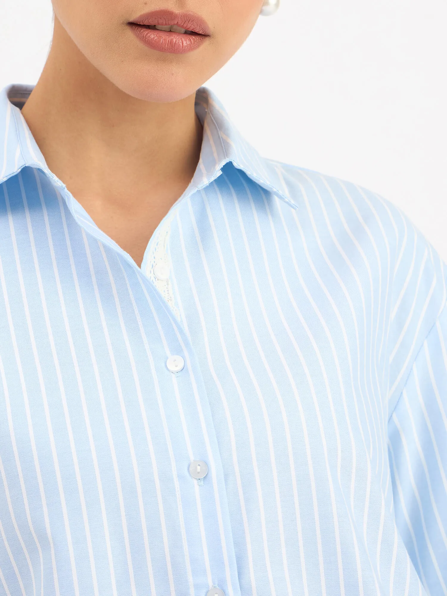 Mariner Striped Shirt With Lace Detail - Light Blue Stripes sold by Salt Attire product image thumbnail 2