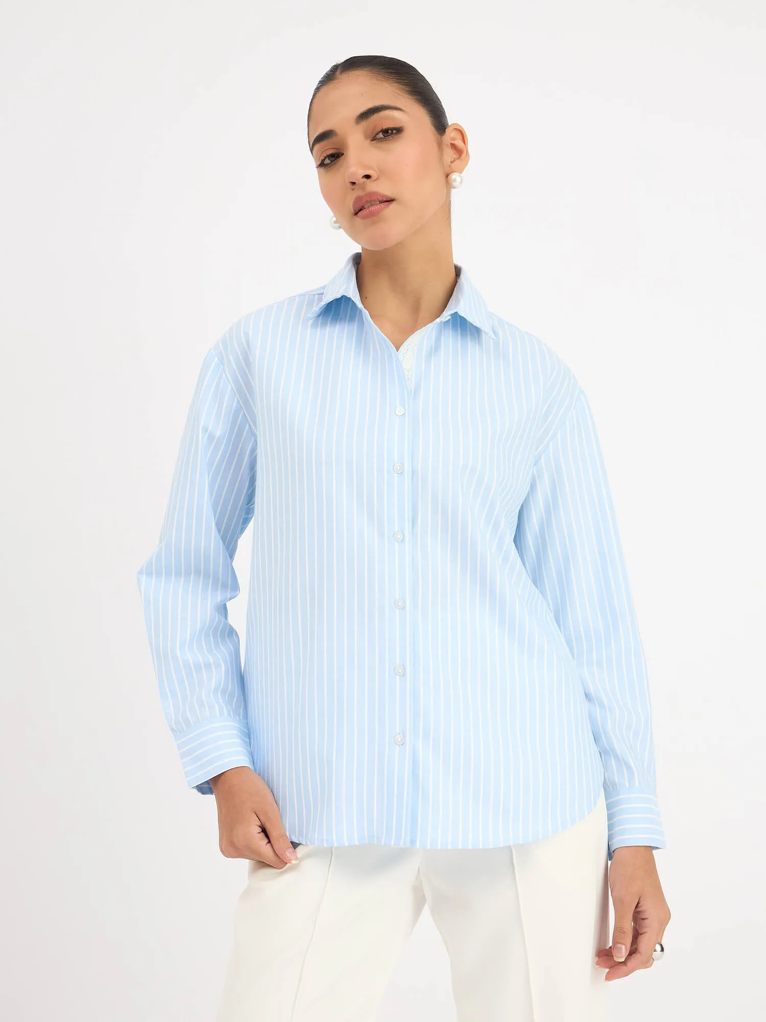 Mariner Striped Shirt With Lace Detail - Light Blue Stripes sold by Salt Attire product image thumbnail 3