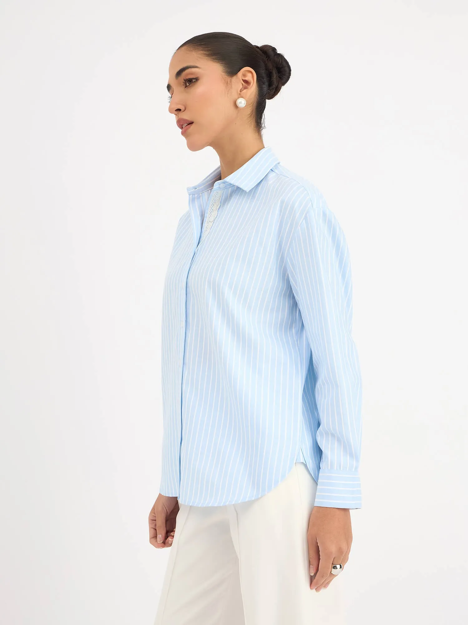 Mariner Striped Shirt With Lace Detail - Light Blue Stripes sold by Salt Attire product image thumbnail 4