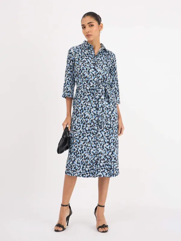Lapis Tab Detail Belted Shirt Dress -Blue sold by Salt Attire