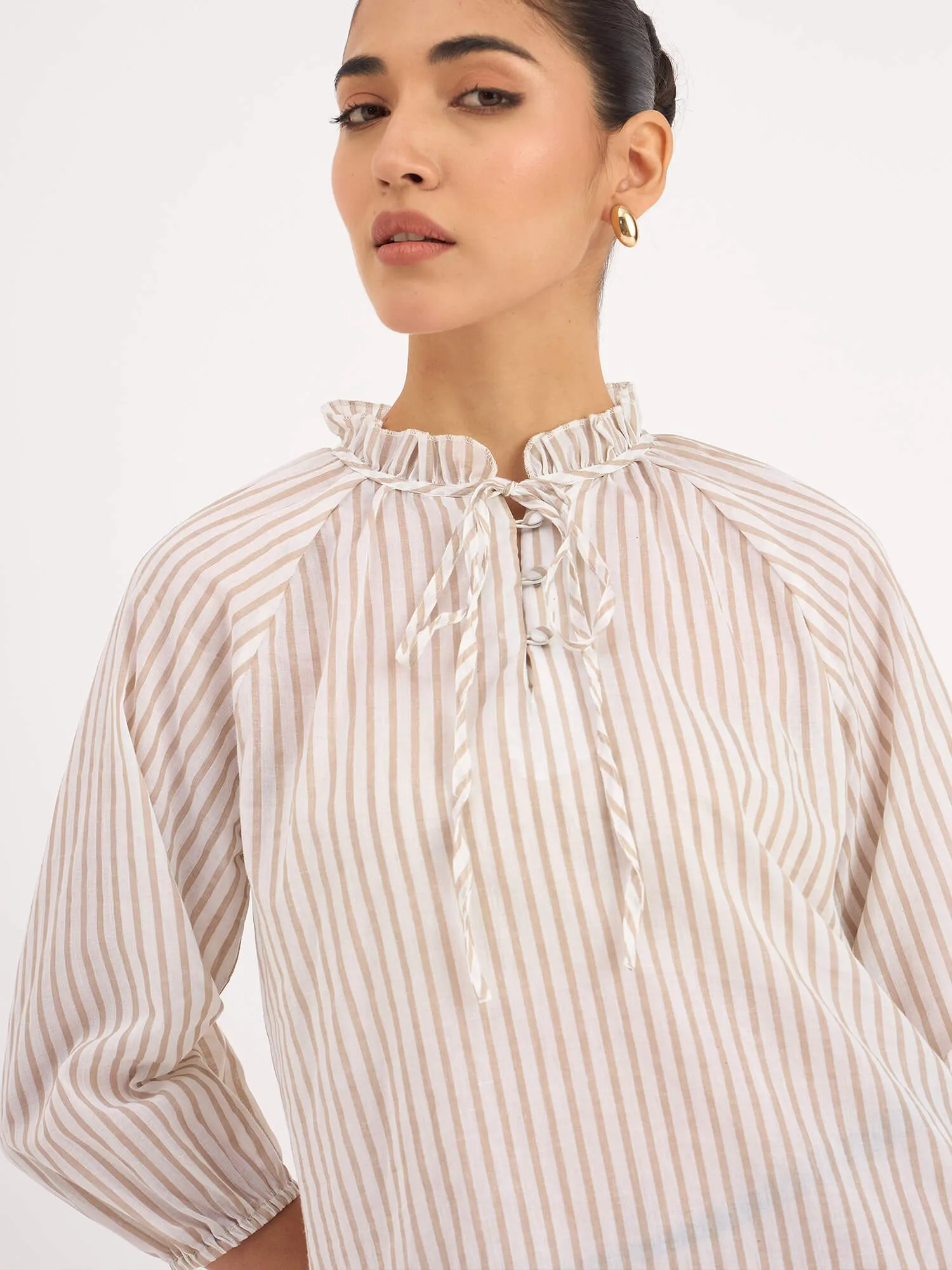 Jenna Raglan Sleeve Stripes Top - Beige sold by Salt Attire product image thumbnail 2