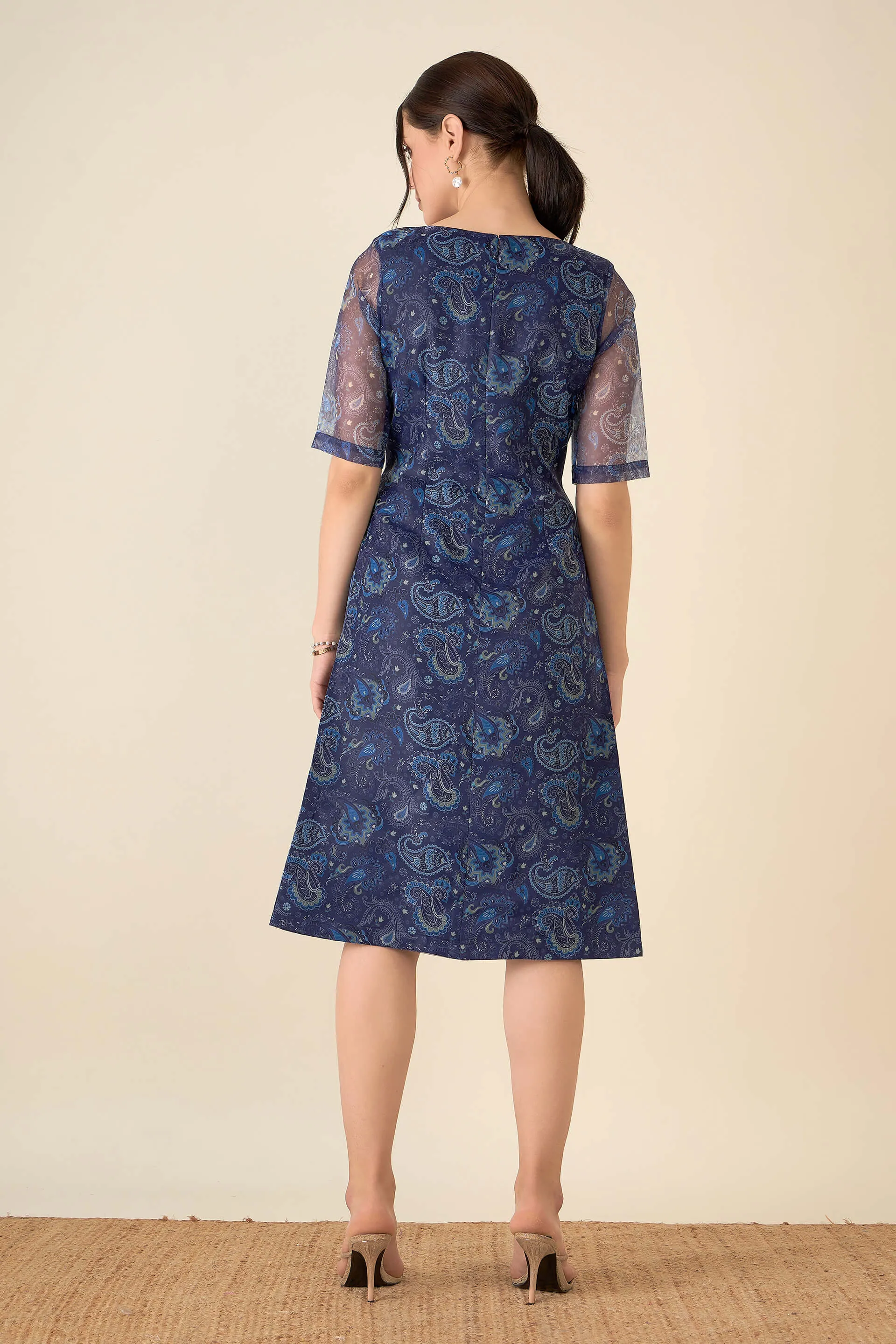 Ambi Paisley A - Line Dress - Blue sold by Salt Attire product image thumbnail 5