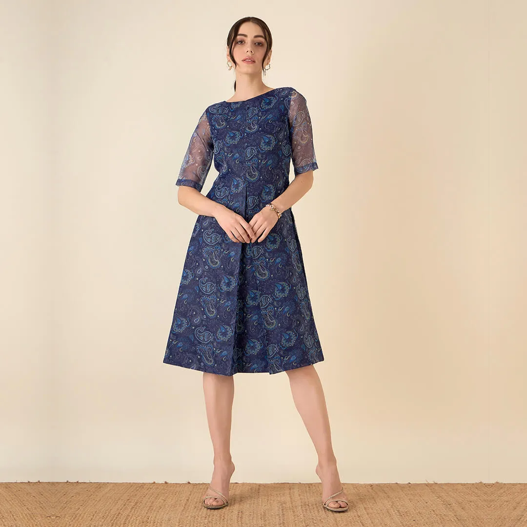 Ambi Paisley A - Line Dress - Blue sold by Salt Attire product image thumbnail 3