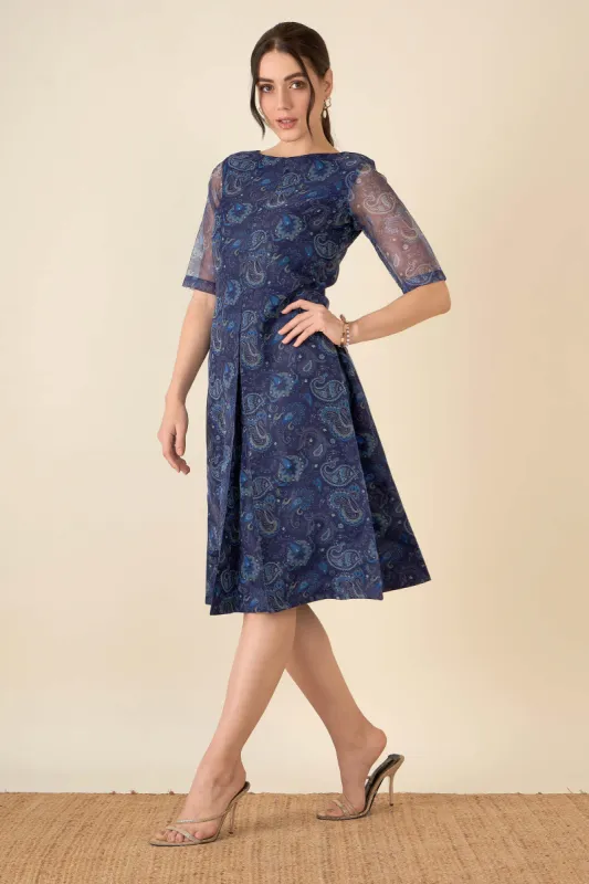 Ambi Paisley A - Line Dress - Blue sold by Salt Attire