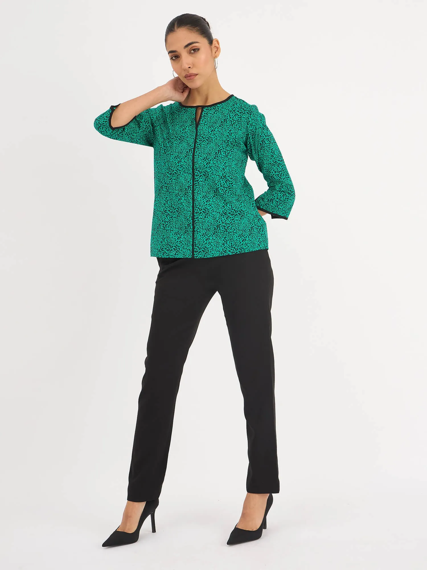 Nelly Slit Sleeve Piping Detail Top - Green sold by Salt Attire product image thumbnail 5