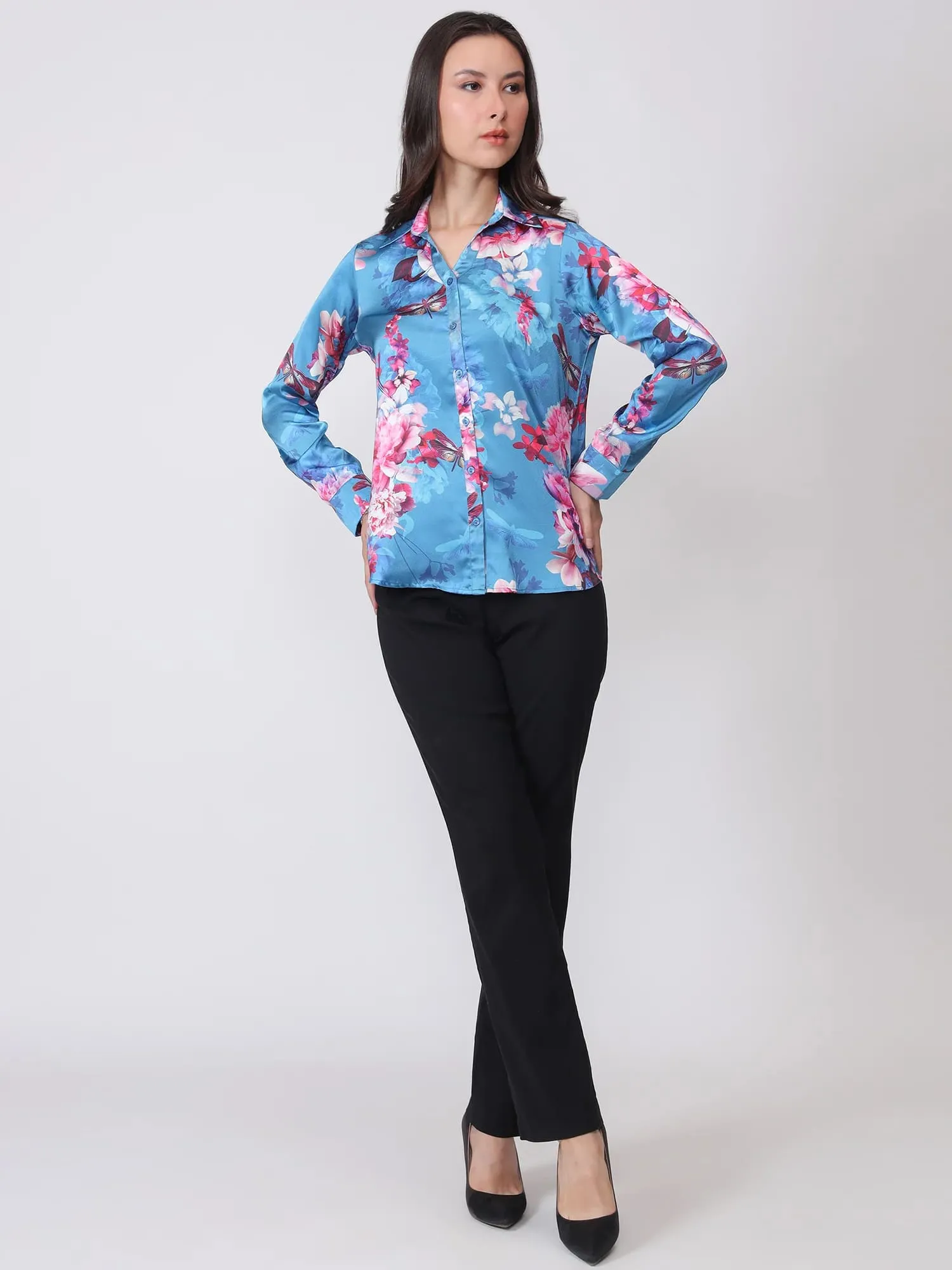 Royal Floral Button Down Shirt - Pink & Blue sold by Salt Attire product image thumbnail 4