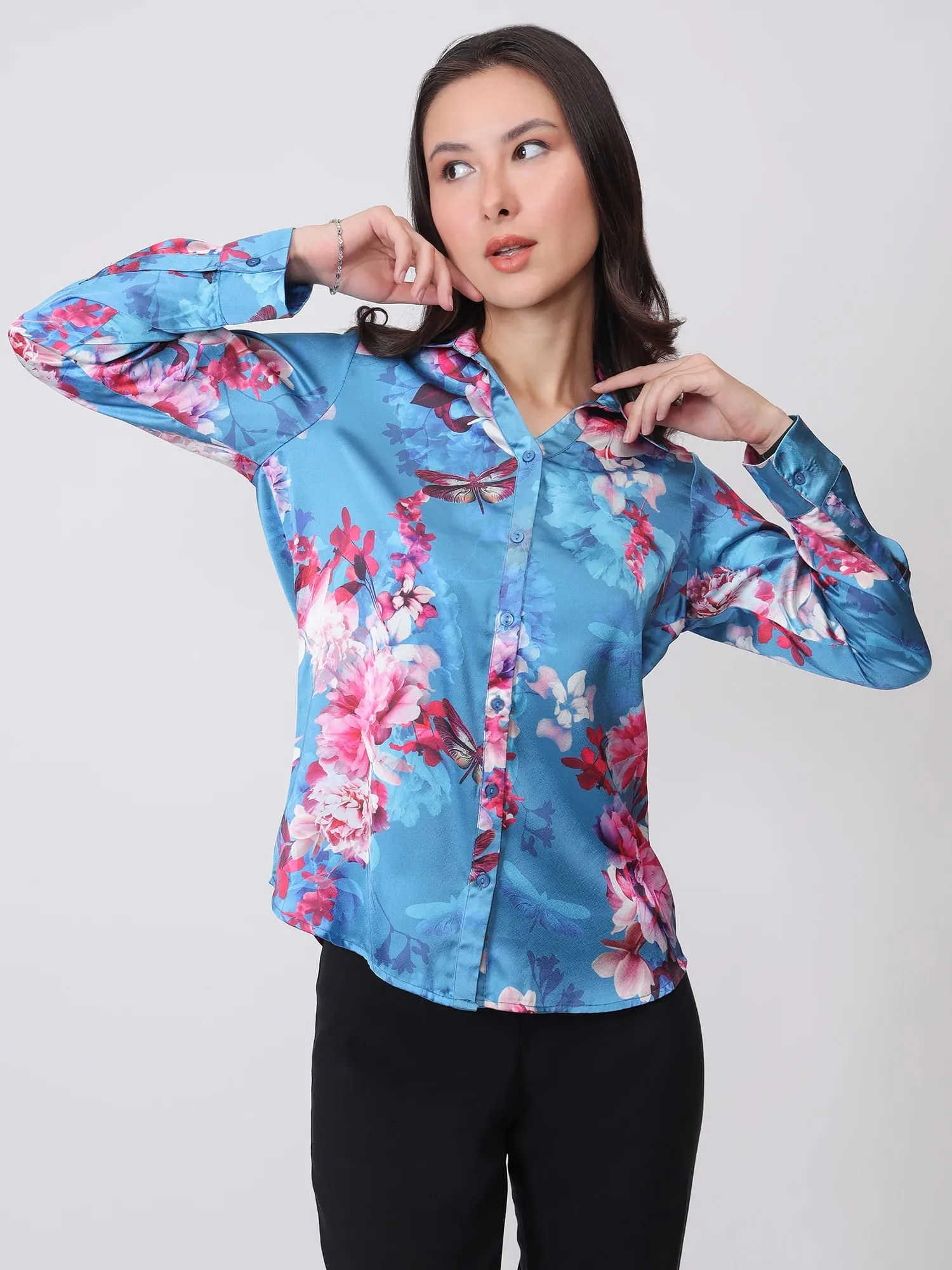 Royal Floral Button Down Shirt - Pink & Blue sold by Salt Attire