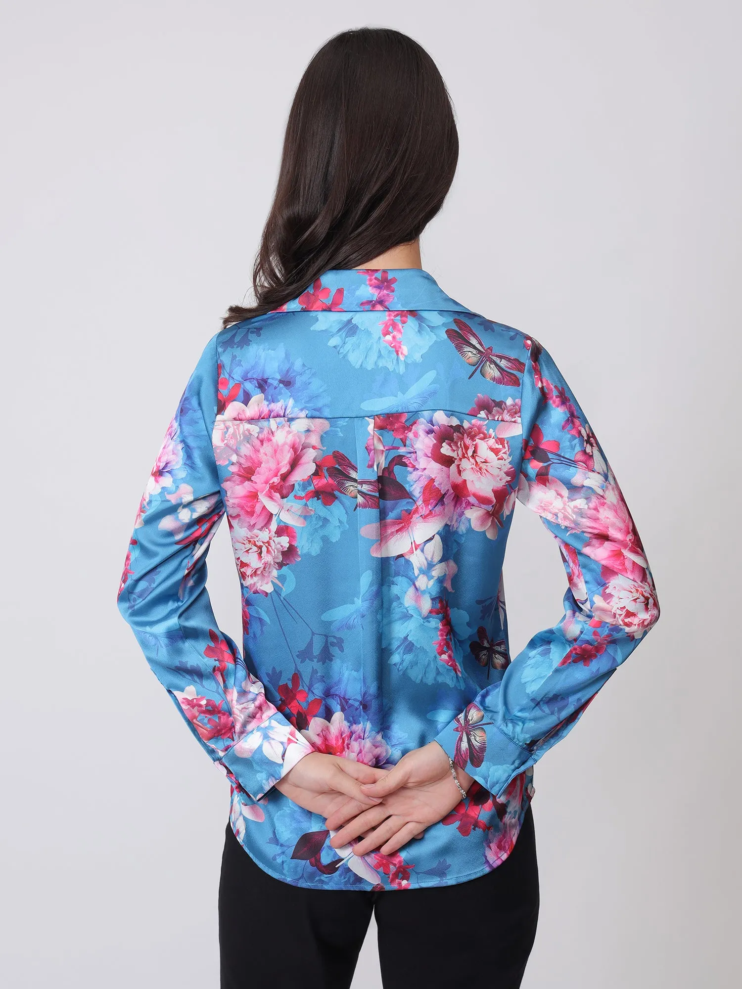 Royal Floral Button Down Shirt - Pink & Blue sold by Salt Attire product image thumbnail 5