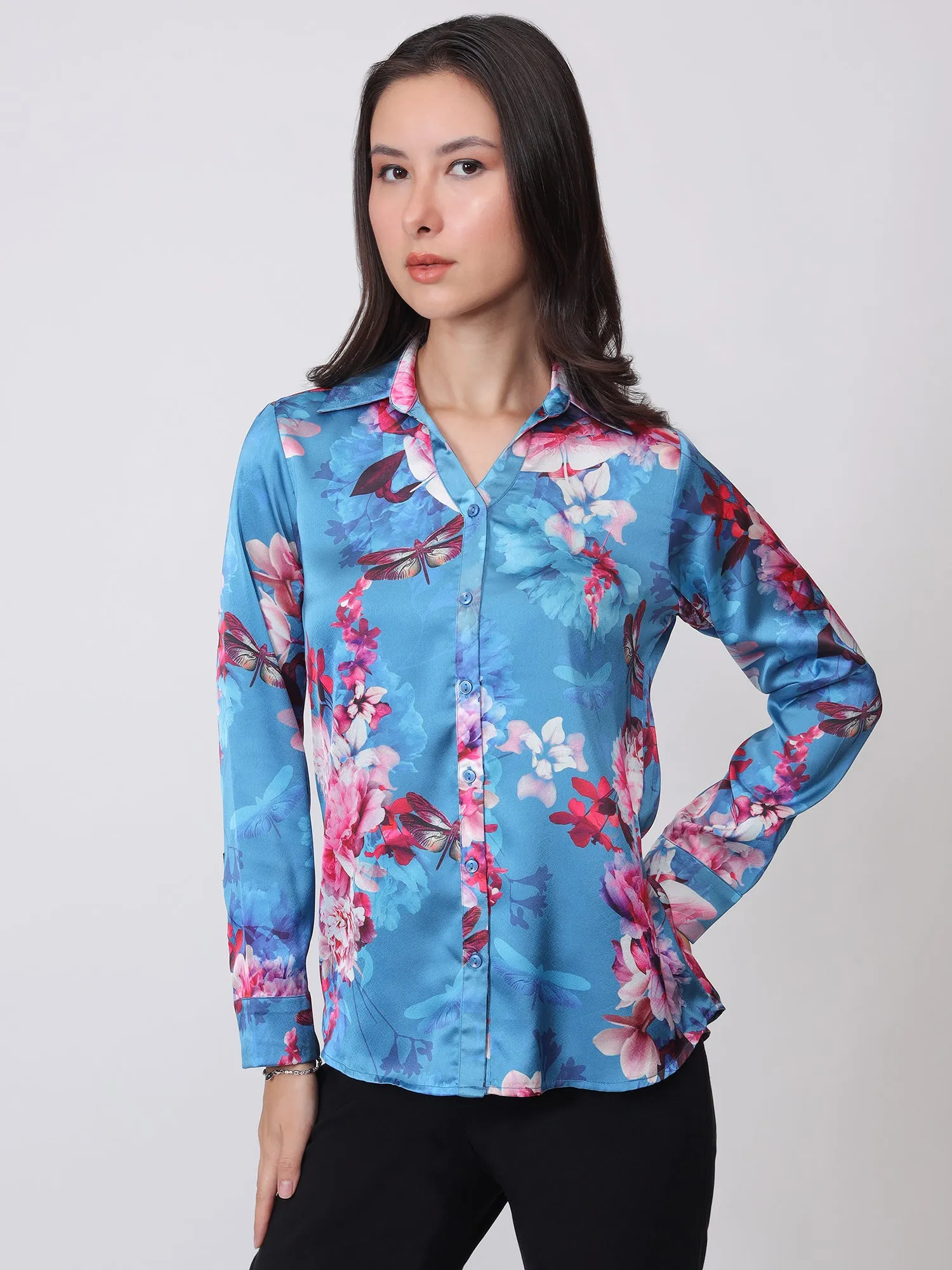 Royal Floral Button Down Shirt - Pink & Blue sold by Salt Attire product image thumbnail 3