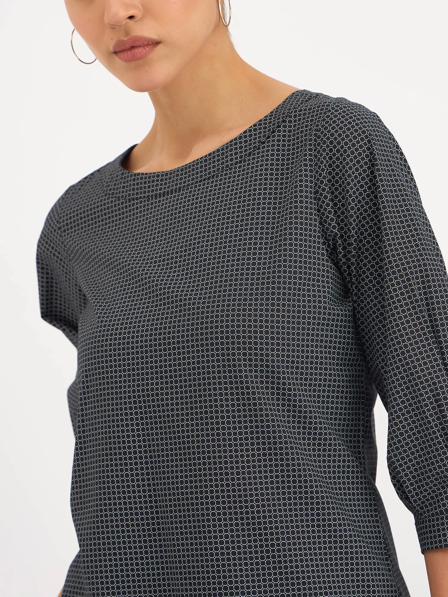 Nectarine Puffed Sleeves Top - Black Geo sold by Salt Attire product image thumbnail 2