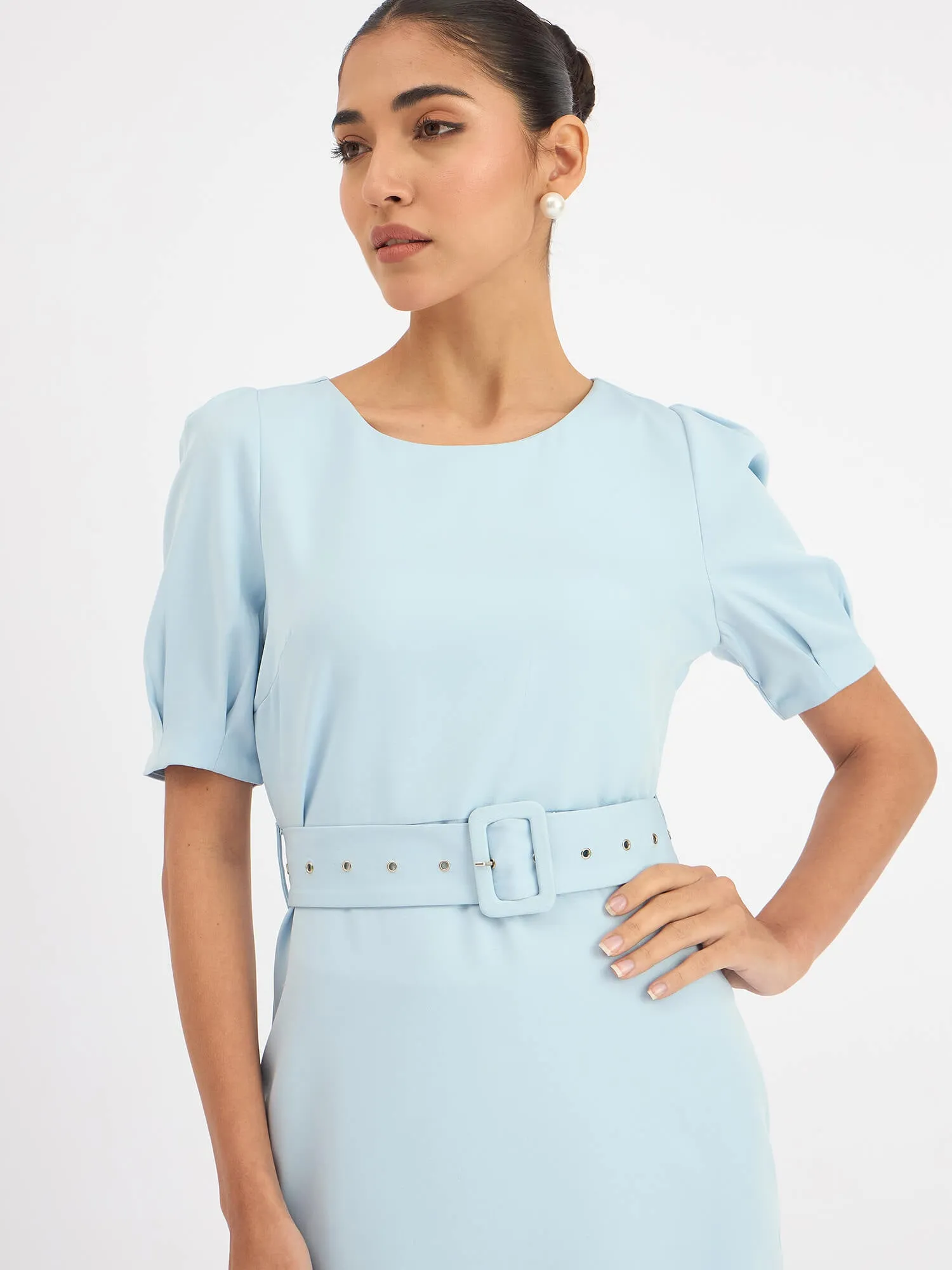 Amy Belted A-Line Dress - Blue sold by Salt Attire product image thumbnail 3