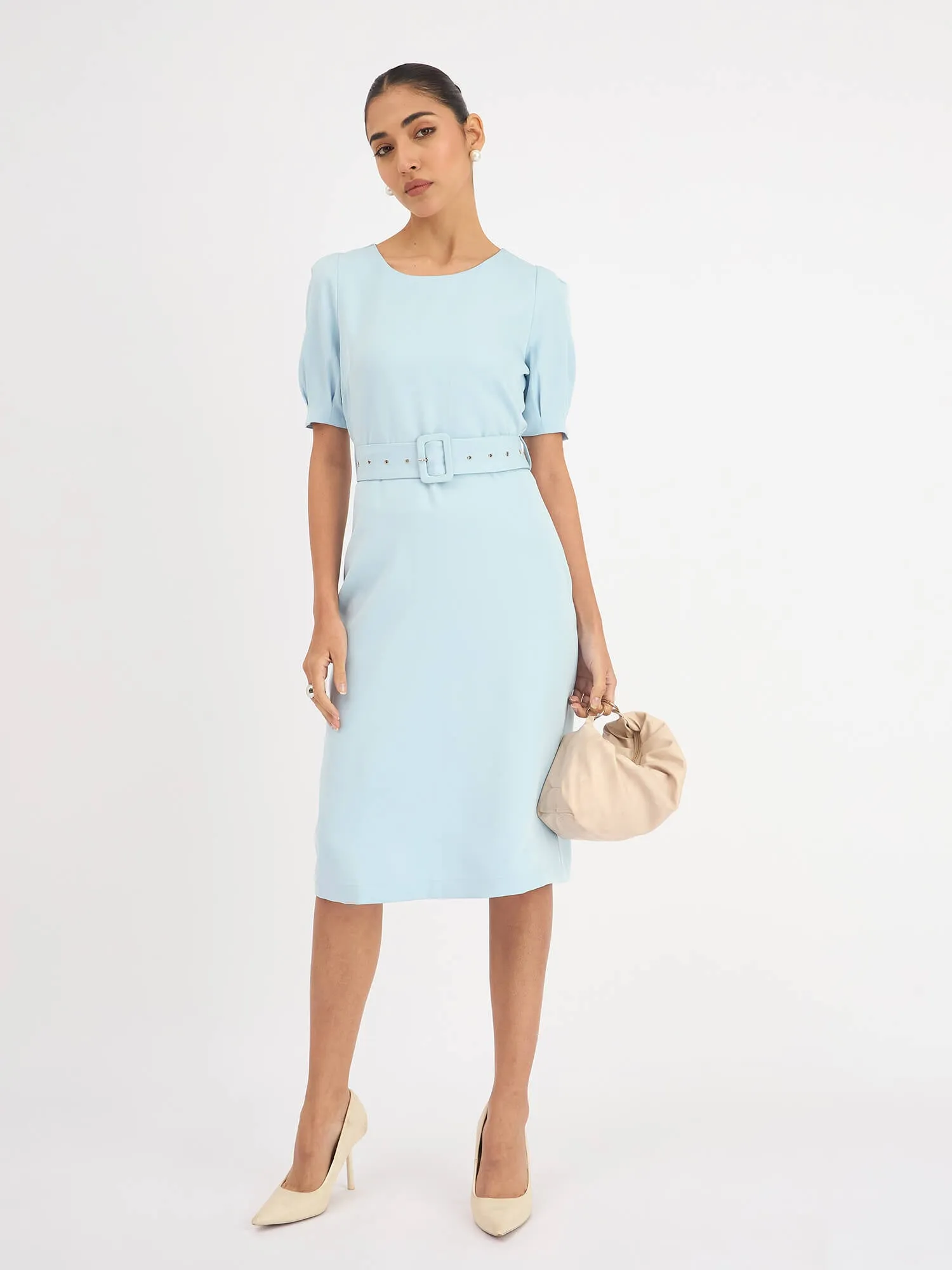 Amy Belted A-Line Dress - Blue sold by Salt Attire product image thumbnail 4