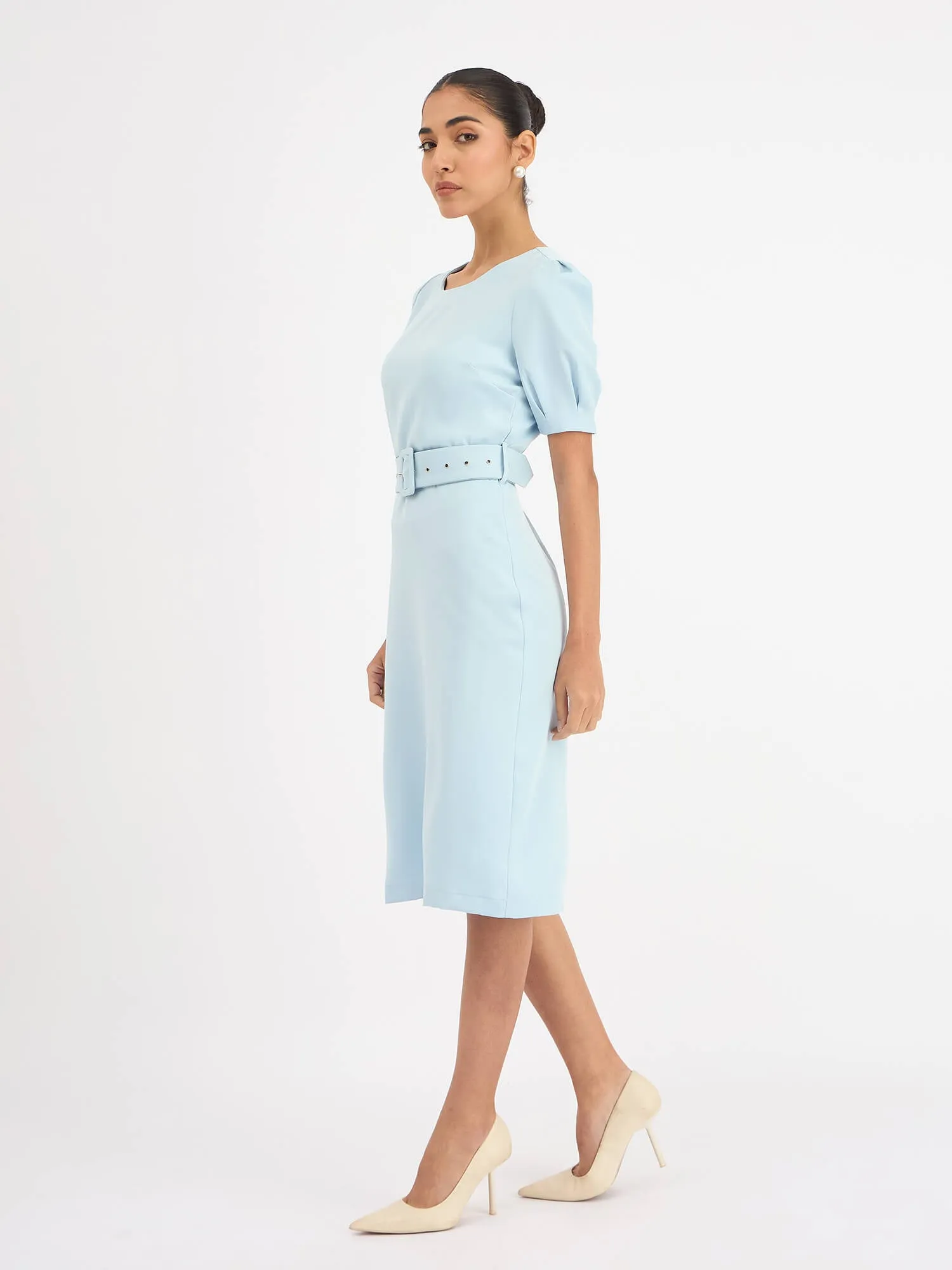 Amy Belted A-Line Dress - Blue sold by Salt Attire product image thumbnail 2