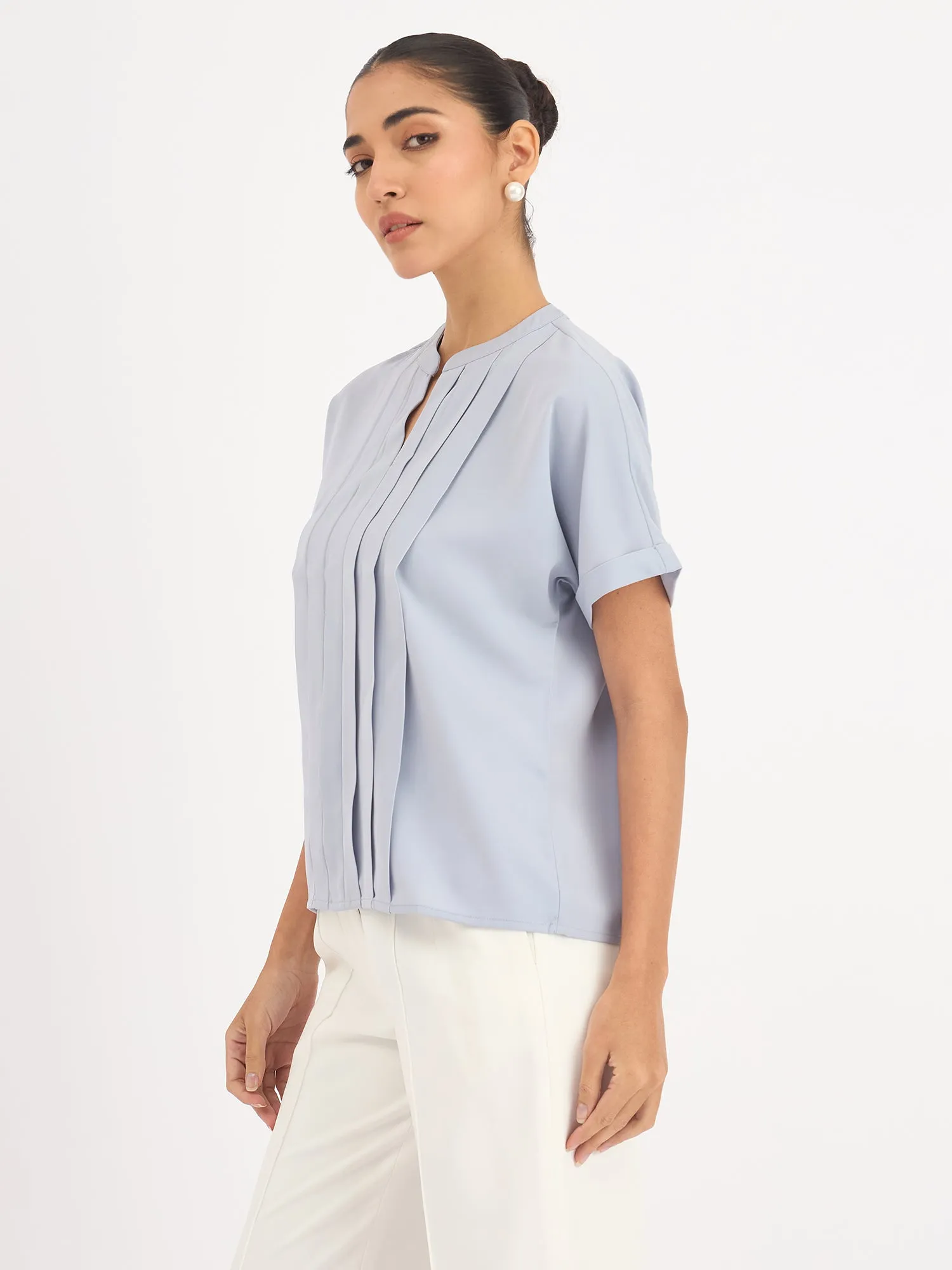 Mulled Wine Pleated Top - Dusty Blue sold by Salt Attire product image thumbnail 3