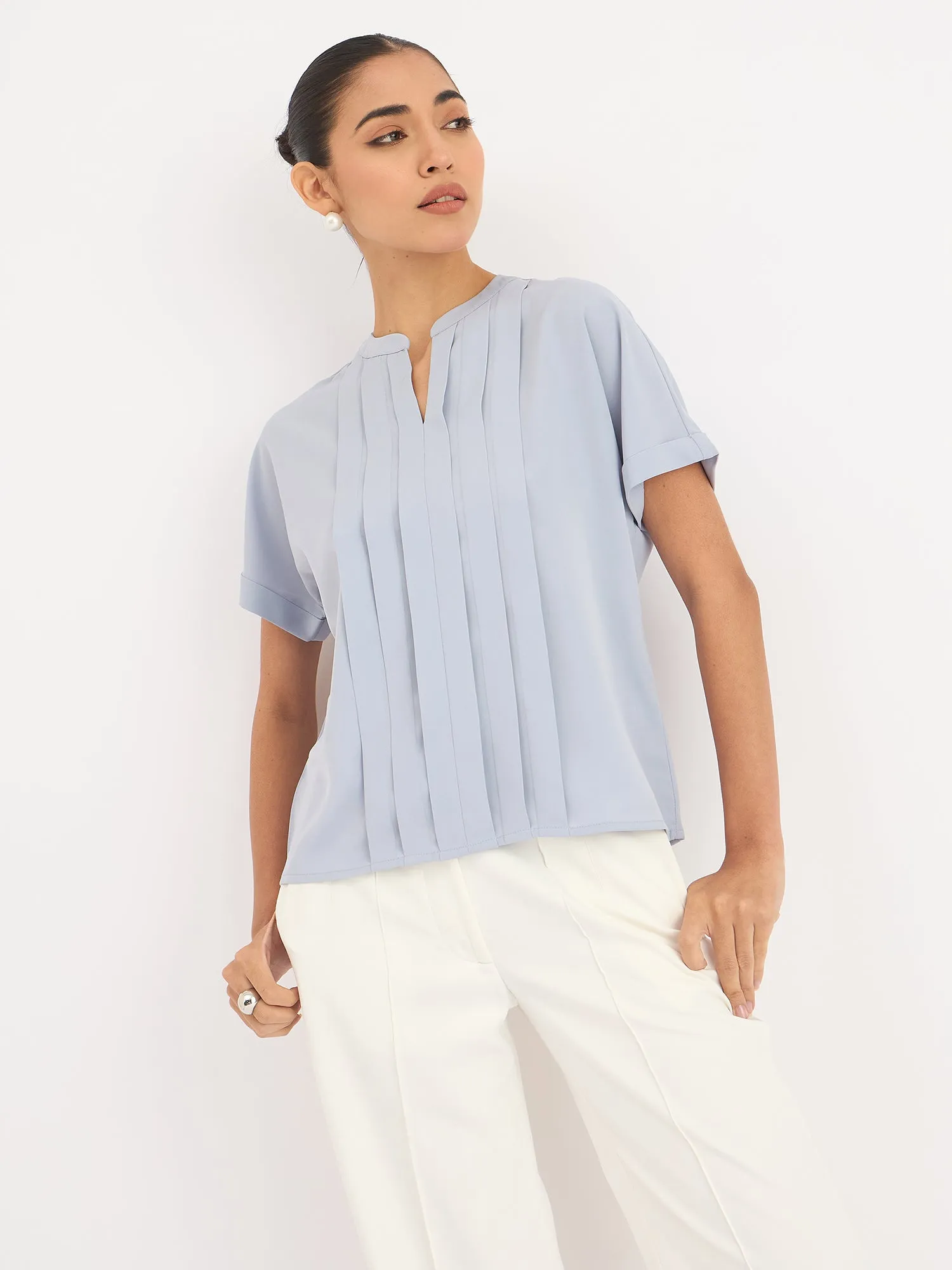 Mulled Wine Pleated Top - Dusty Blue sold by Salt Attire product image thumbnail 4