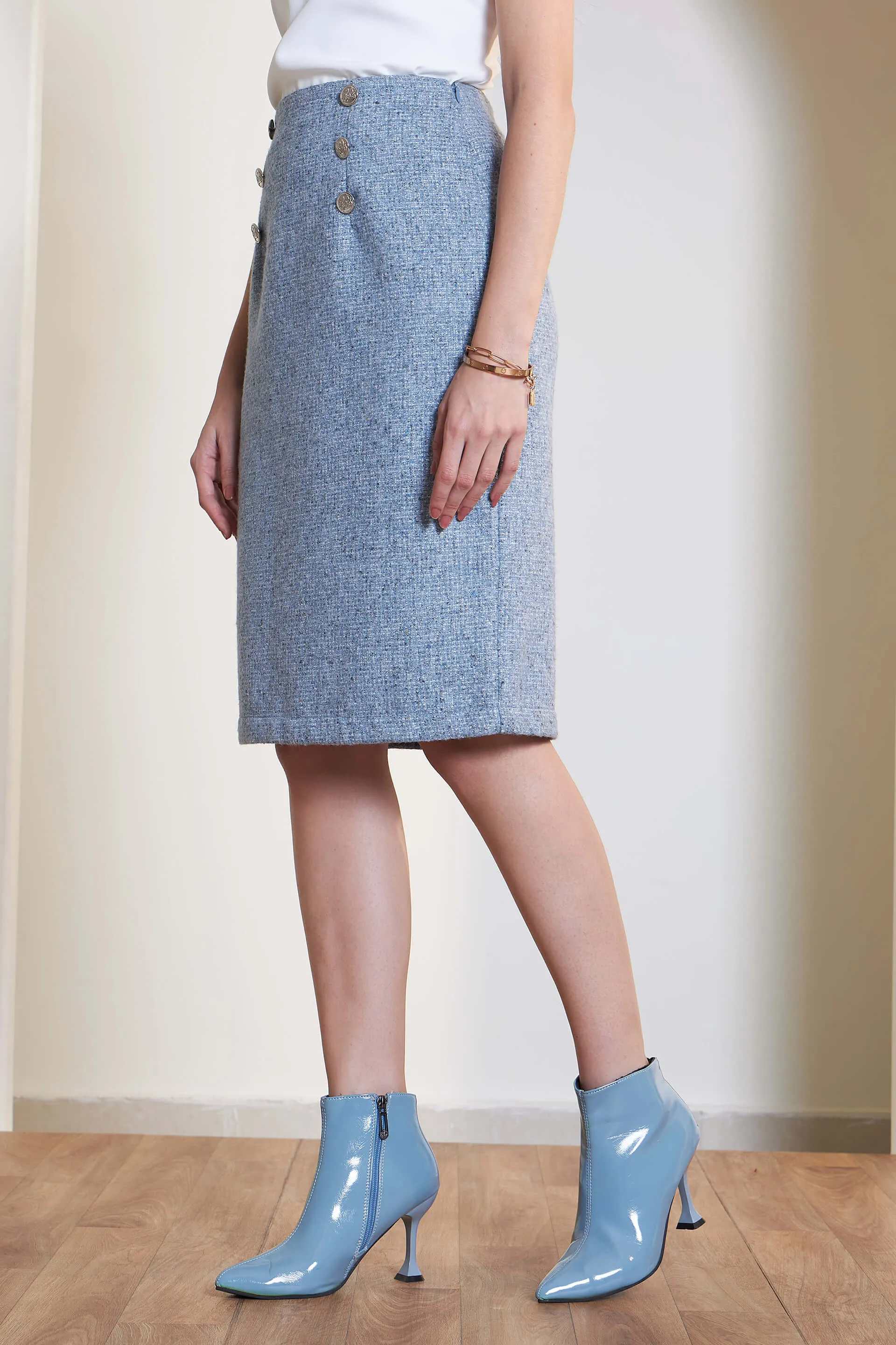Tinsley Embellished Tweed Skirt - Blue Color sold by Salt Attire product image thumbnail 3