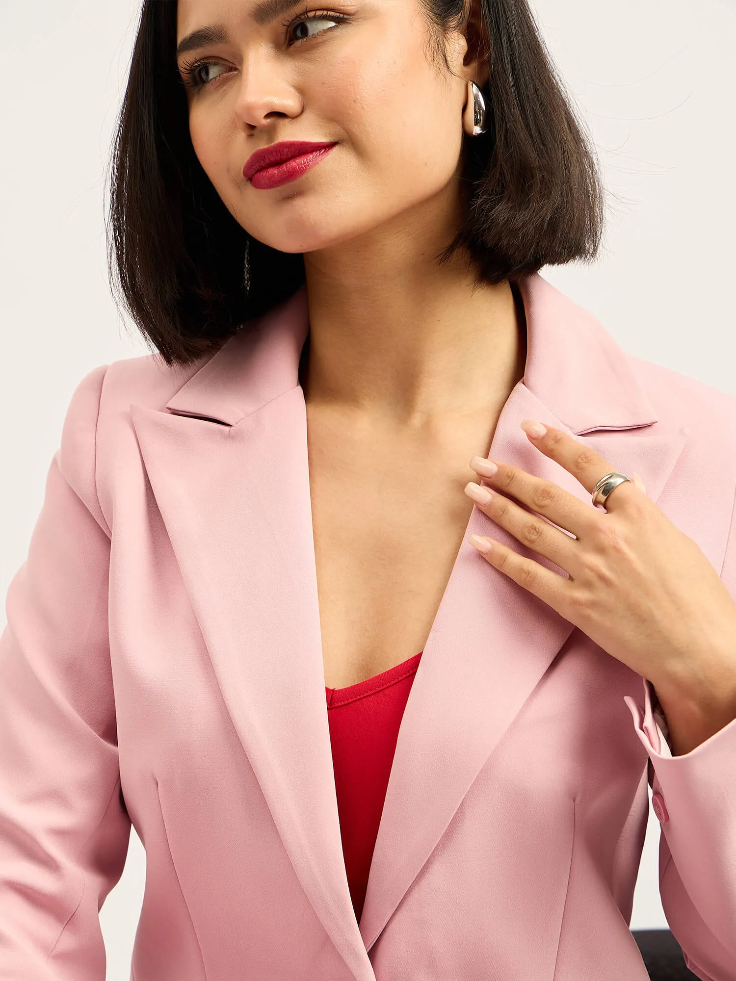 Beloved Single Breasted Blazer with Boot cut Pant Suit Set - Blush Pink sold by Salt Attire product image thumbnail 3