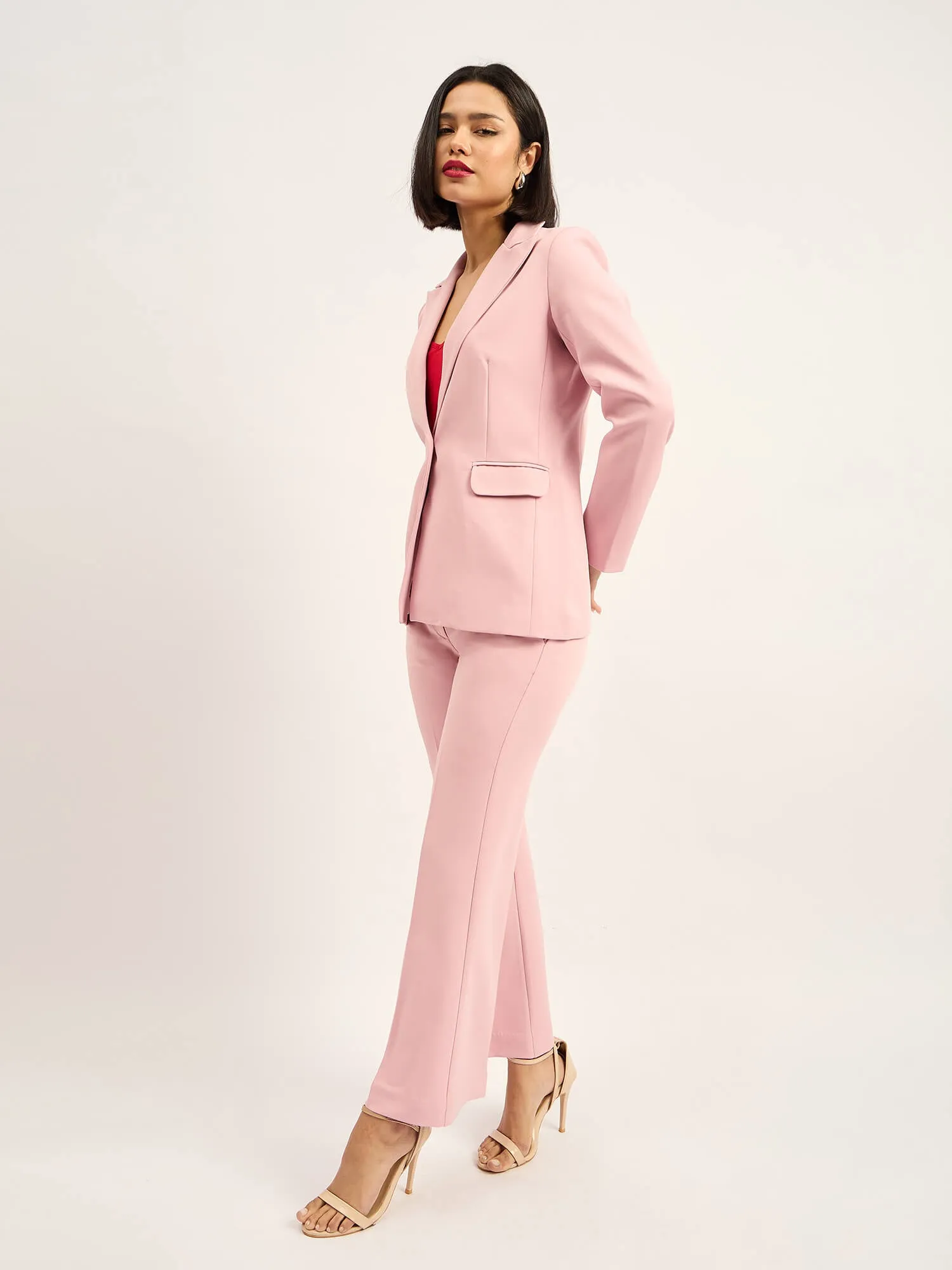 Beloved Single Breasted Blazer with Boot cut Pant Suit Set - Blush Pink sold by Salt Attire product image thumbnail 2