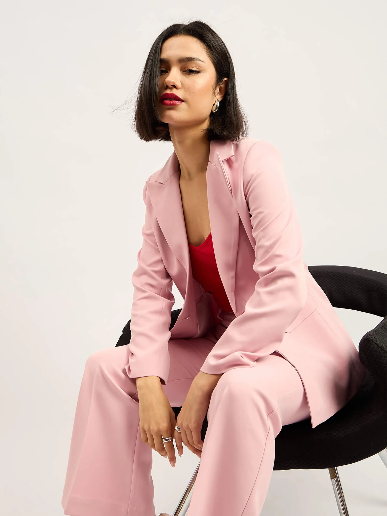 Beloved Single Breasted Blazer with Boot cut Pant Suit Set - Blush Pink sold by Salt Attire product image thumbnail 4