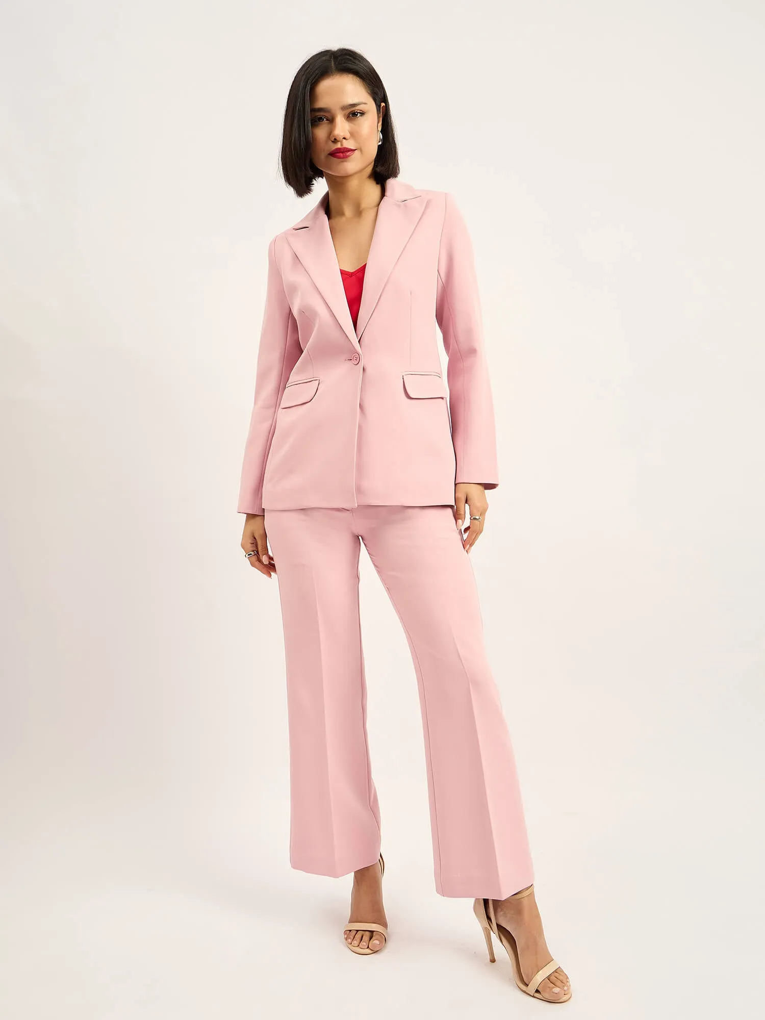 Beloved Single Breasted Blazer with Boot cut Pant Suit Set - Blush Pink sold by Salt Attire product image thumbnail 5