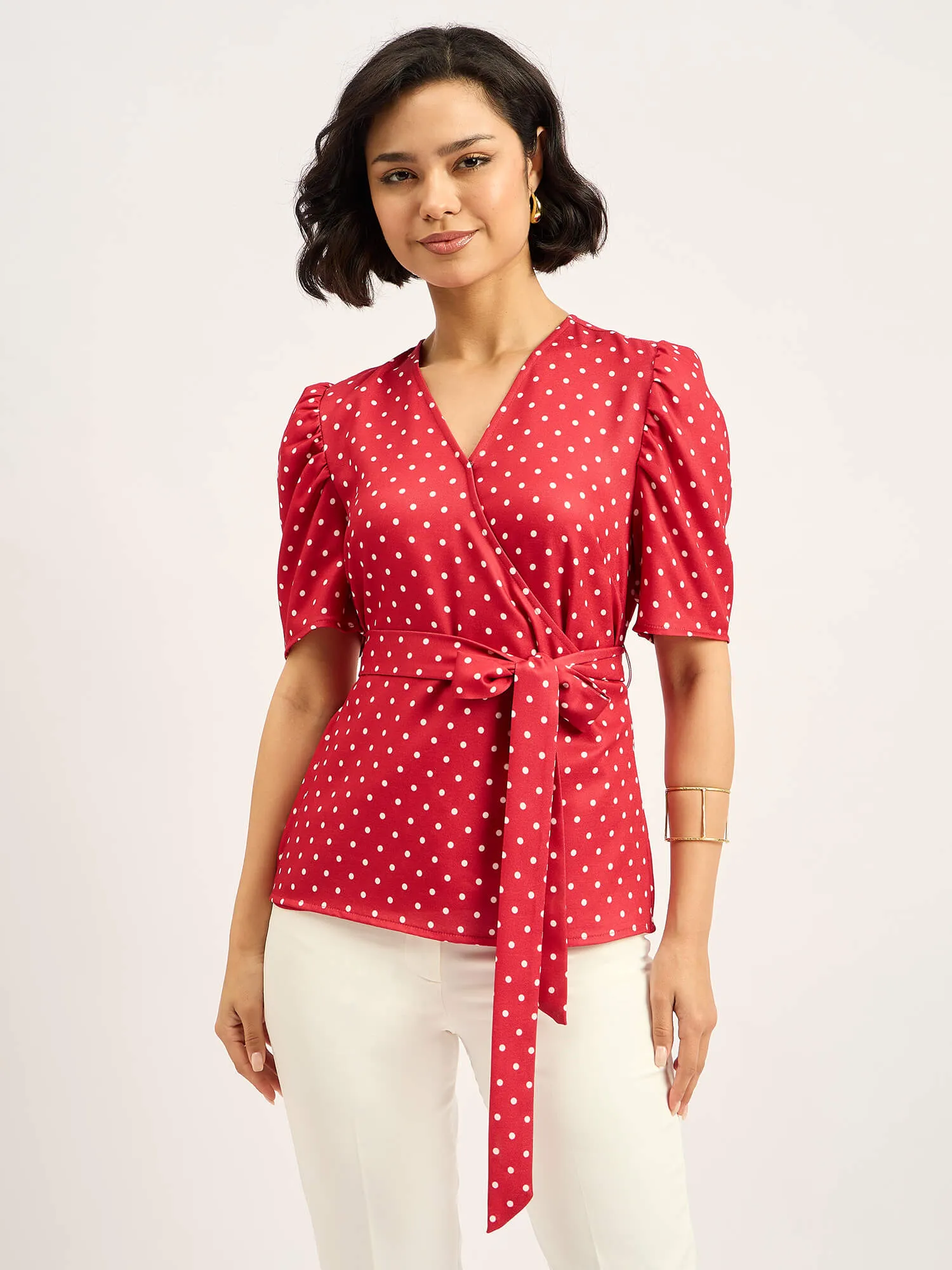Ravish Belted Wrap Top - Red sold by Salt Attire