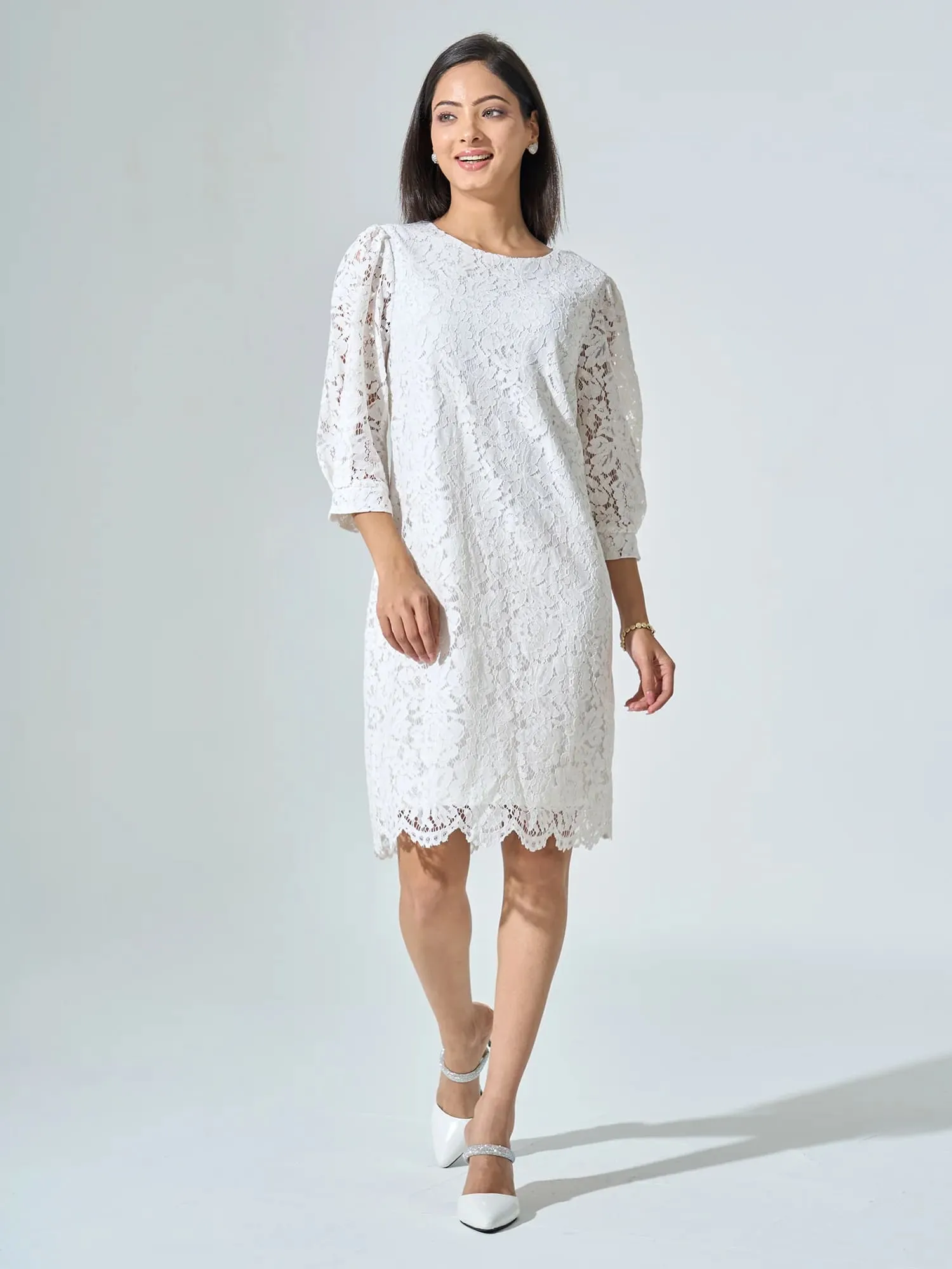 Valentina Lace Shift Dress - Snow White sold by Salt Attire product image thumbnail 5